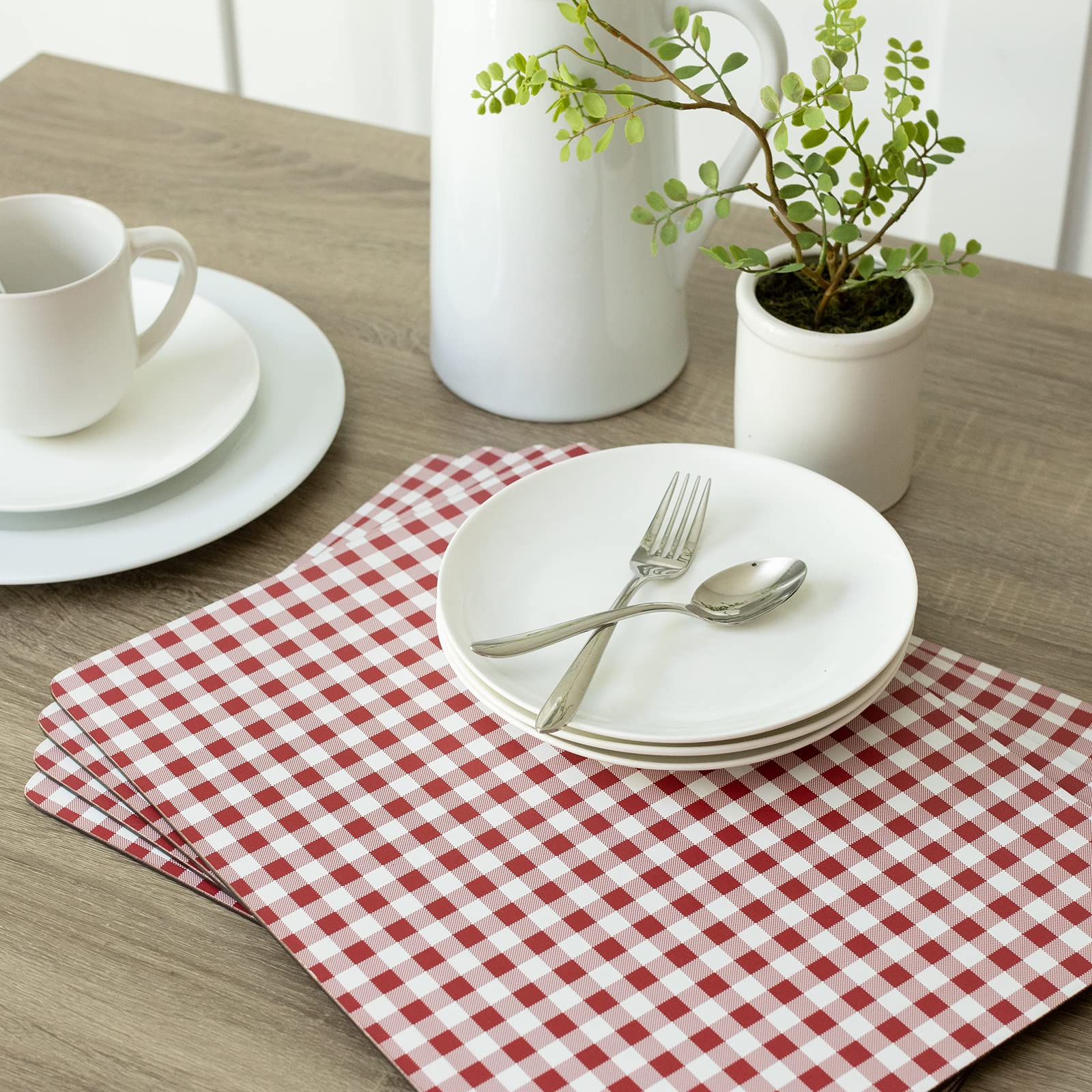 Benson Mills Kork-Tischsets 4er-Set, Dicke für Küche und Esstisch, Leicht zu Reinigen (30,5 x 40,6 cm, Rechteckig, Gingham-Karo-Rot)