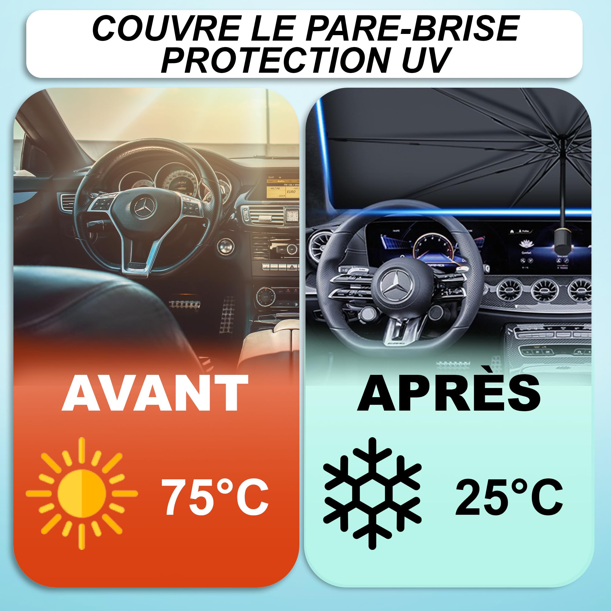 Parapluie Pare-Soleil Voiture Universel - Protection UV 100% + Sac Offerte
