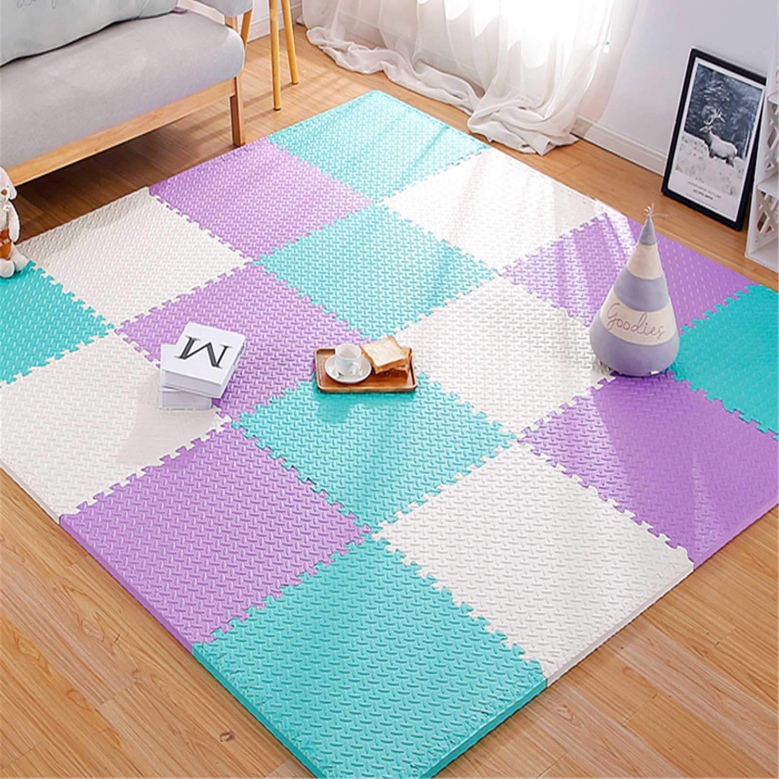 Tappetino da Gioco Sicuro in Schiuma Eva, Tappetini in Schiuma Ad Incastro per Bambini, per Palestra, Area Giochi per Bambini, Esercizio Fisico,White+Purple+Lake Blue,26
