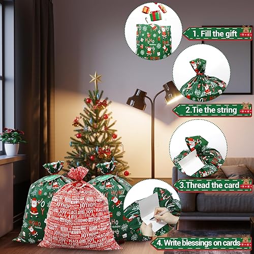 Miniatura 5 de ROSAUI Bolsas grandes de regalo de Navidad y tarjetas de regalo de Navidad, juego de 3 (44.09 x 35.43 pulgadas), bolsa de regalo de plástico PE