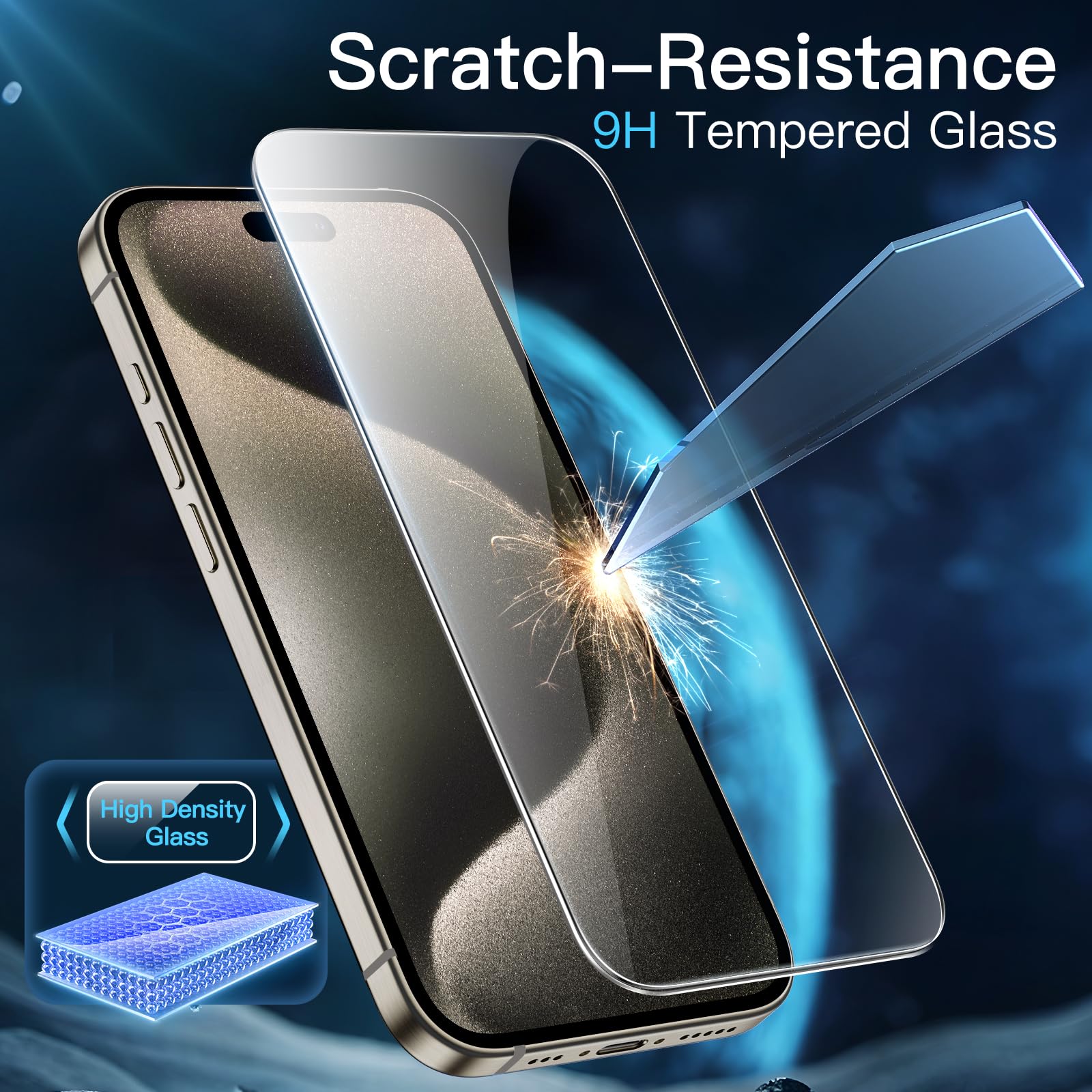 JETech Pellicola Protettiva per iPhone 15 Pro Max 6,7 Pollici, Senza Bolle, Vetro Temperato Film con Strumento di Installazione Facile, Compatibile con Cover, HD Chiaro, Pacco da 2