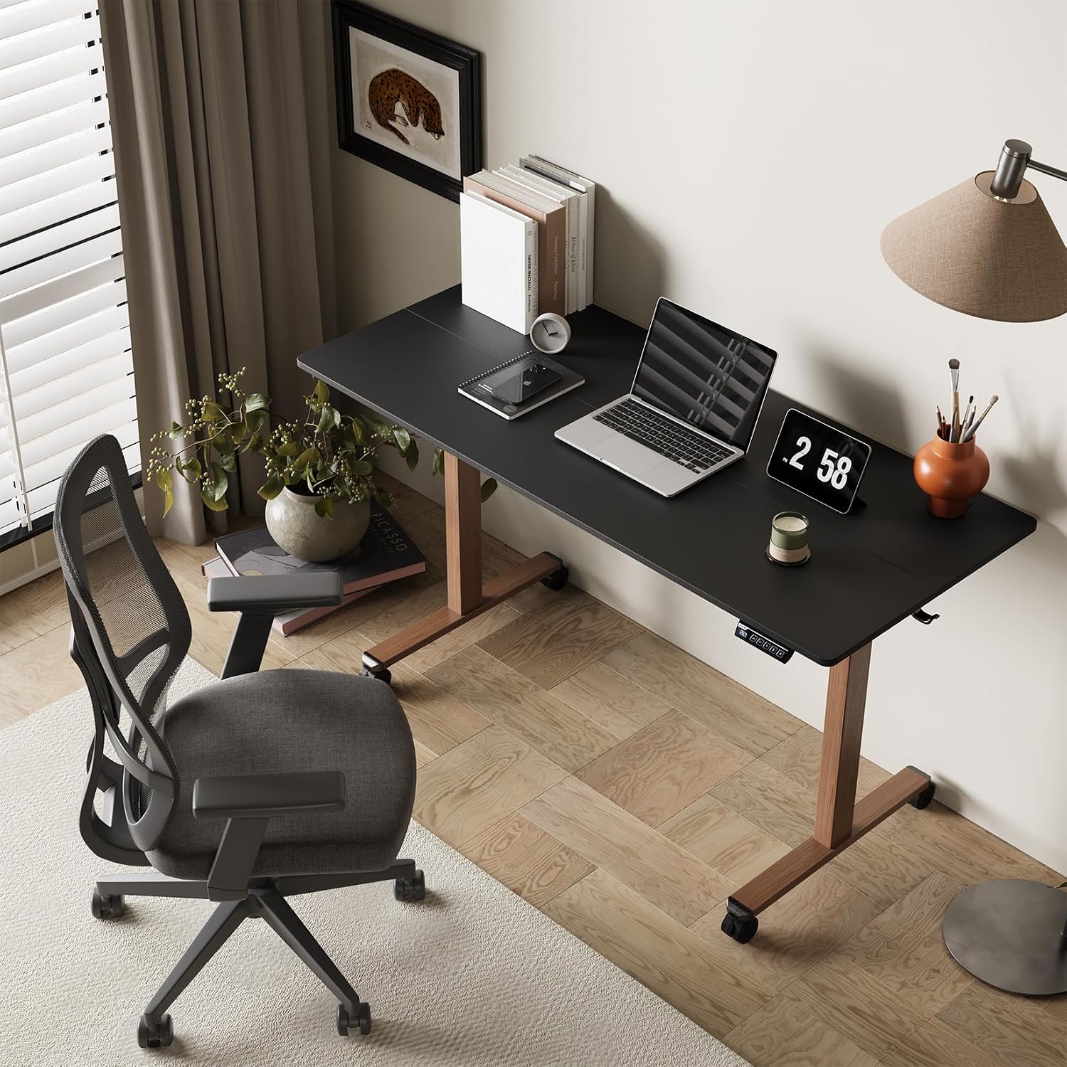  Electric Standing Desk 55”x24”, Height Adjustable Desk with Wheels thumbnail