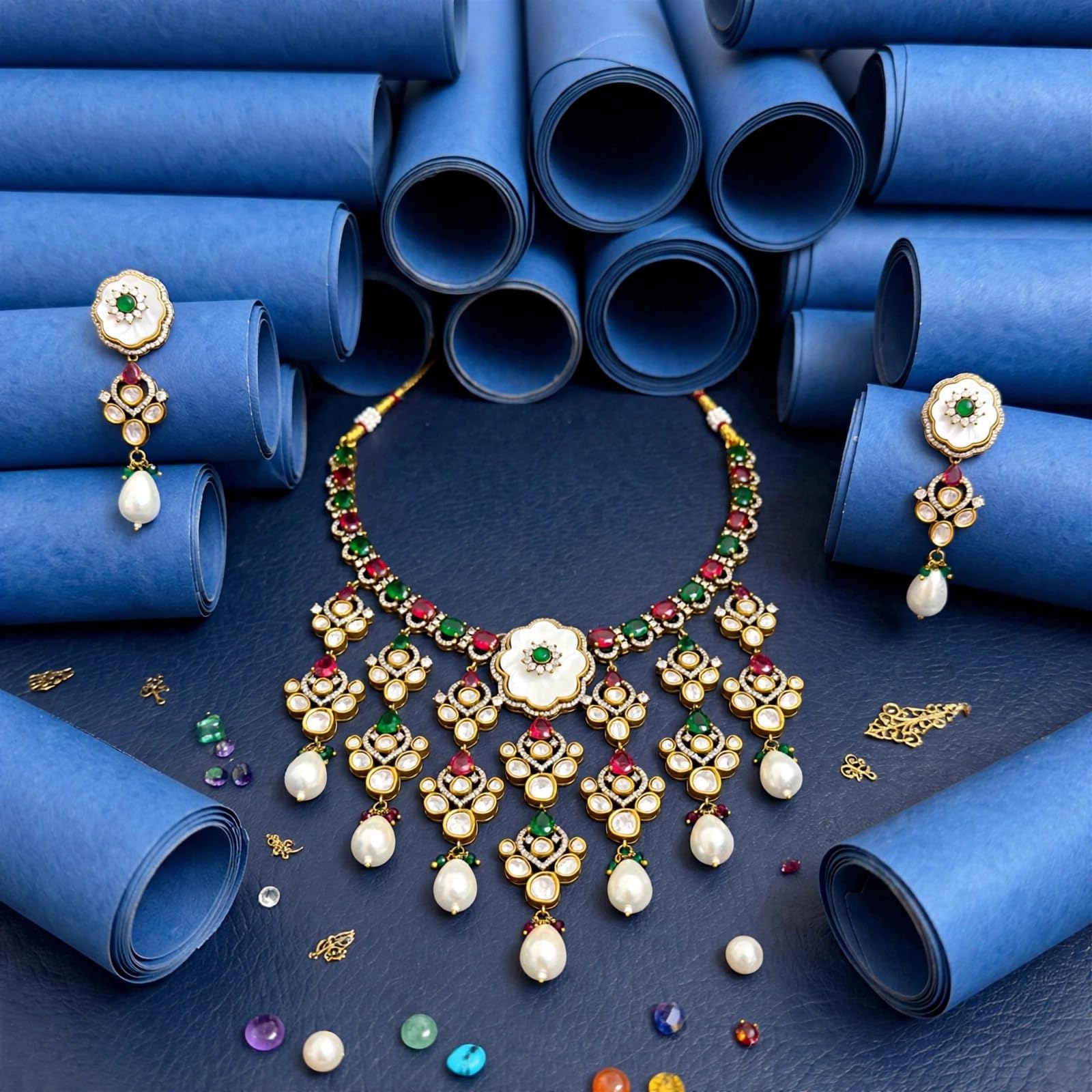 Kundan Jewellrs Manufacture Royal Maharani Kundan - Juego de gargantilla