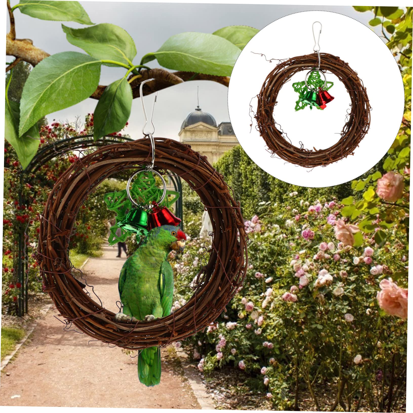 Beaupretty 3pièces Cage à Oiseaux avec Jouet Rattan pour Perruches Et Perroquets Balancement avec Cloches Et Décoration Murale Naturelle
