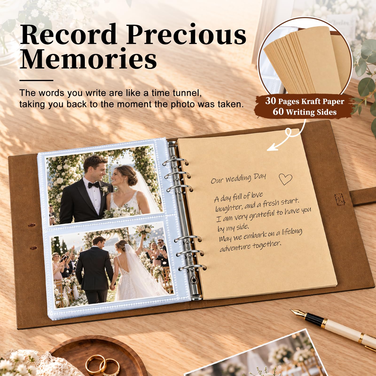 Álbum de fotos de cuero de 4 x 6 pulgadas, capacidad para 240 imágenes, álbum de recortes, 30 papeles de escritura kraft, álbum de fotos de bebé familiar con espacio de escritura, álbum de recuerdos