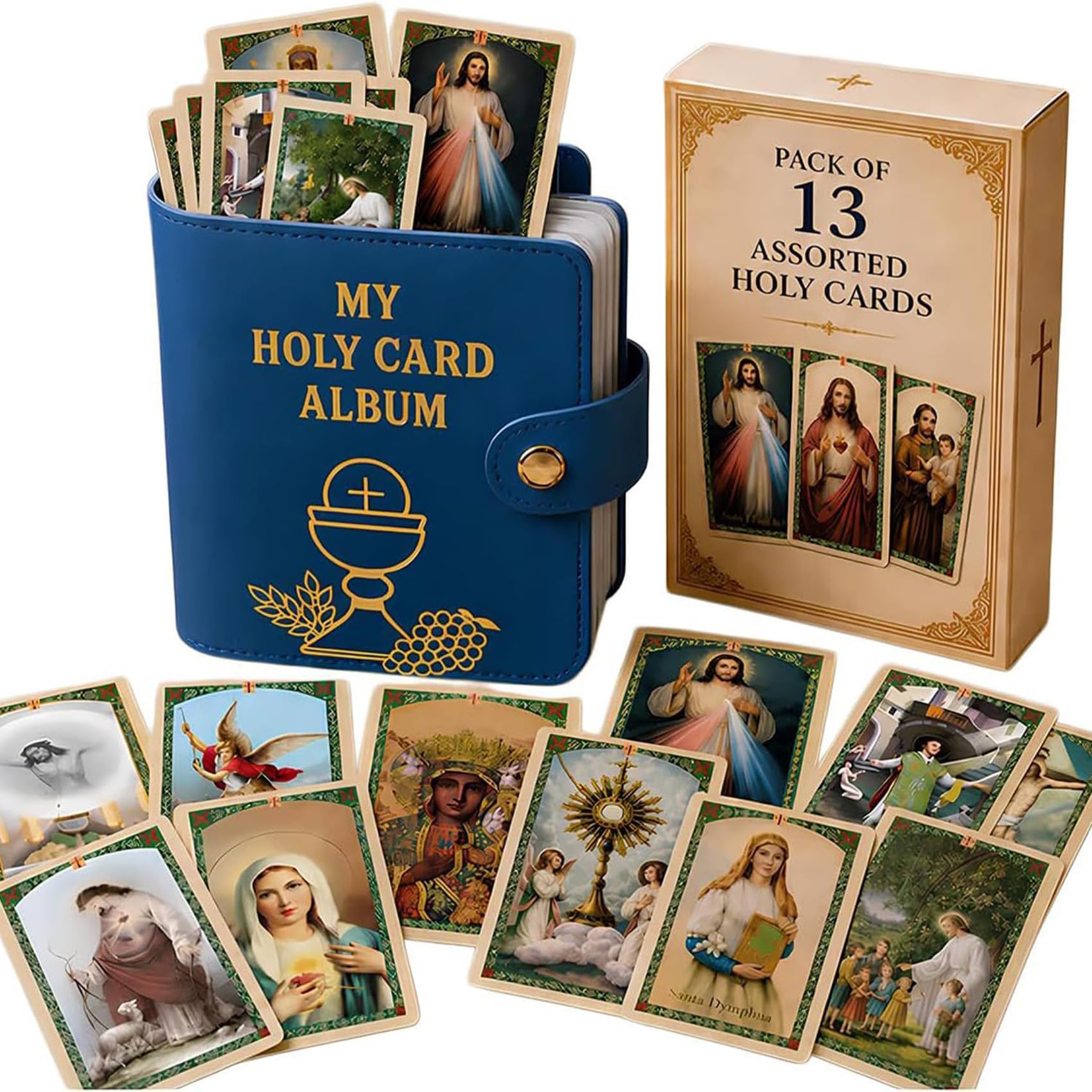 Catholic Genuine Leather Holy Card Holder, Pocket Prayer Card Organizer with Snap Closure, for Church & Daily Prayer,Miniature Catholic Prayer Card Wallet for Mass & Religious Gift (#A)