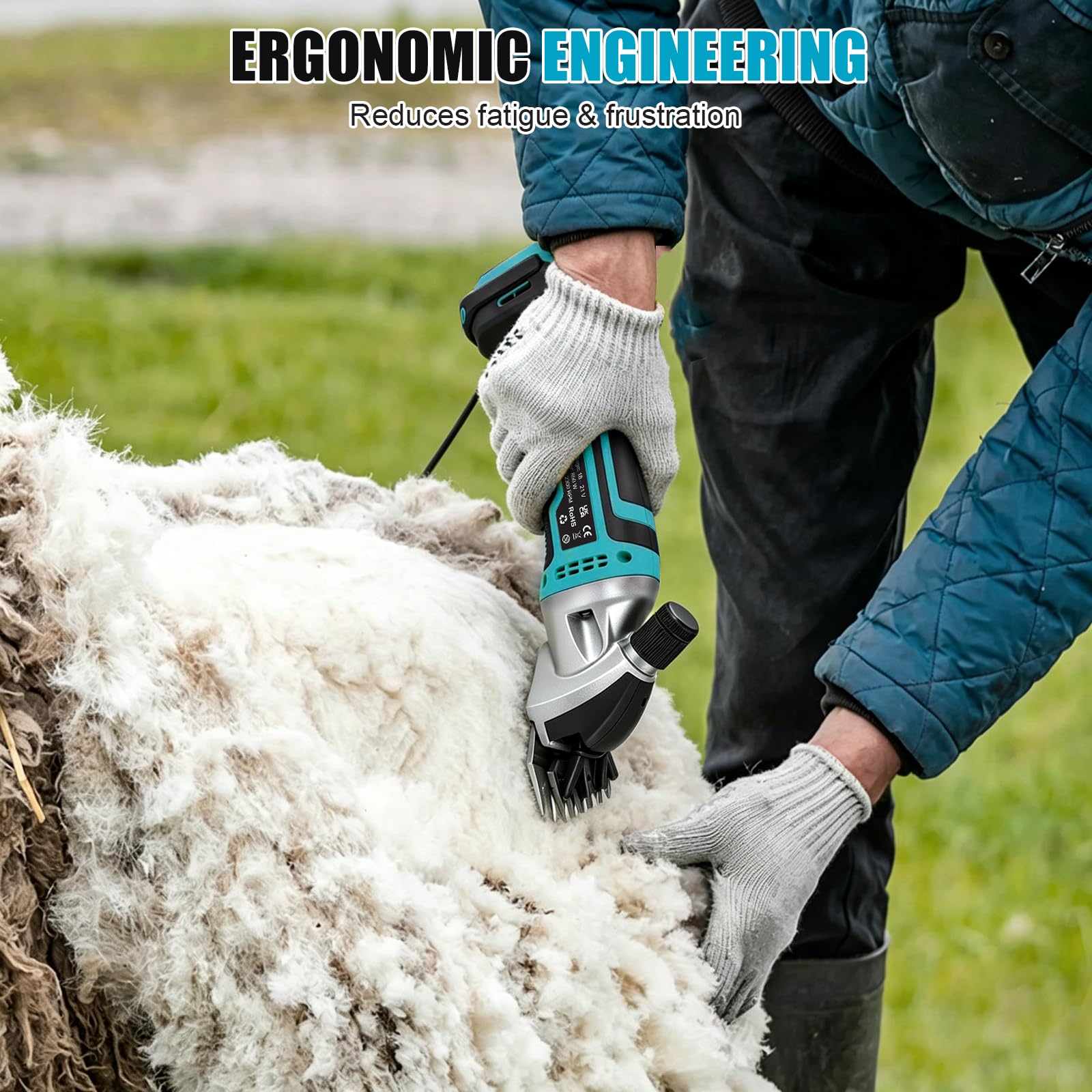tijeras para ovejas inalámbricas de 850W, Esquiladora eléctrica, 3000 RPM, 6 velocidades, garra ajustable, ideal para ovejas, alpacas y cabras, azul (sin batería)