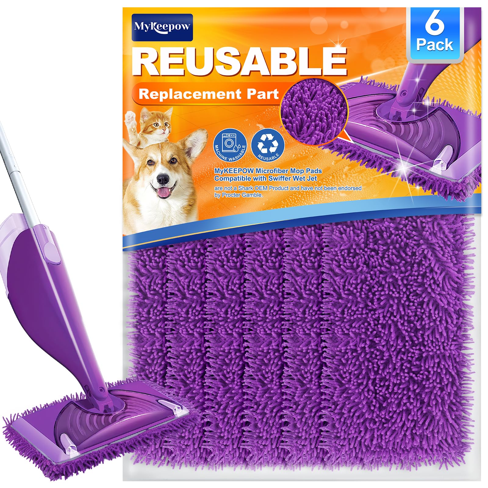 Paquete de 6 almohadillas húmedas para Swiffer WetJet, lavables y reutilizables para limpieza de suelos de madera dura, morado (mopa no incluida)