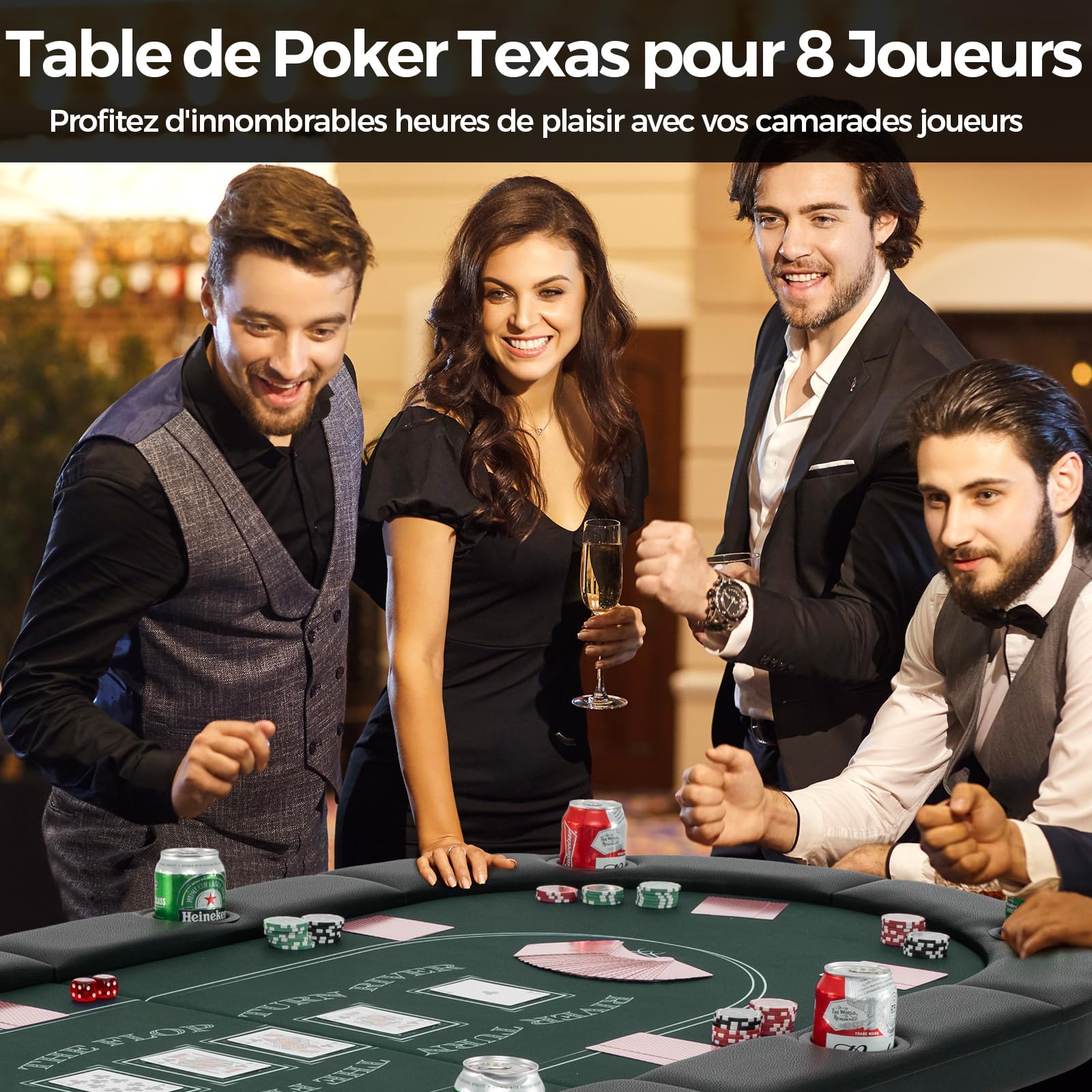 COSTWAY Table de Poker Pliable 182 cm pour 8 Joueurs, de Jeu de Cartes Avec Porte-gobelets en Métal & Rails Rembourrés, de Casino pour Salle de Jeux, Maison