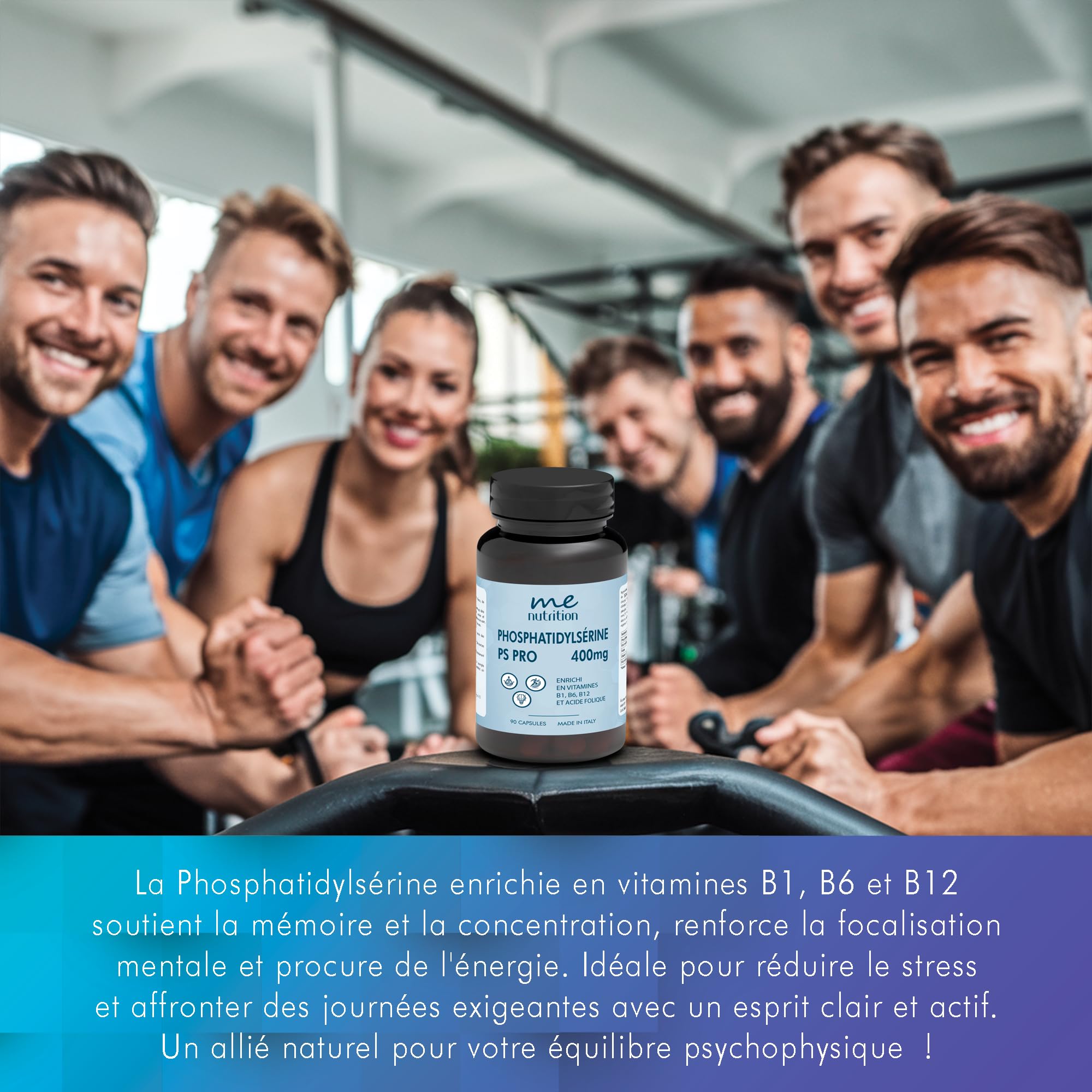 Phosphatidylsérine pure 400 mg combat le cortisol, 90 capsules améliore la mémoire et la concentration, réduit le stress supplément nootropique avec des vitamines B1 B6 B12 Acide folique Me Myeasy