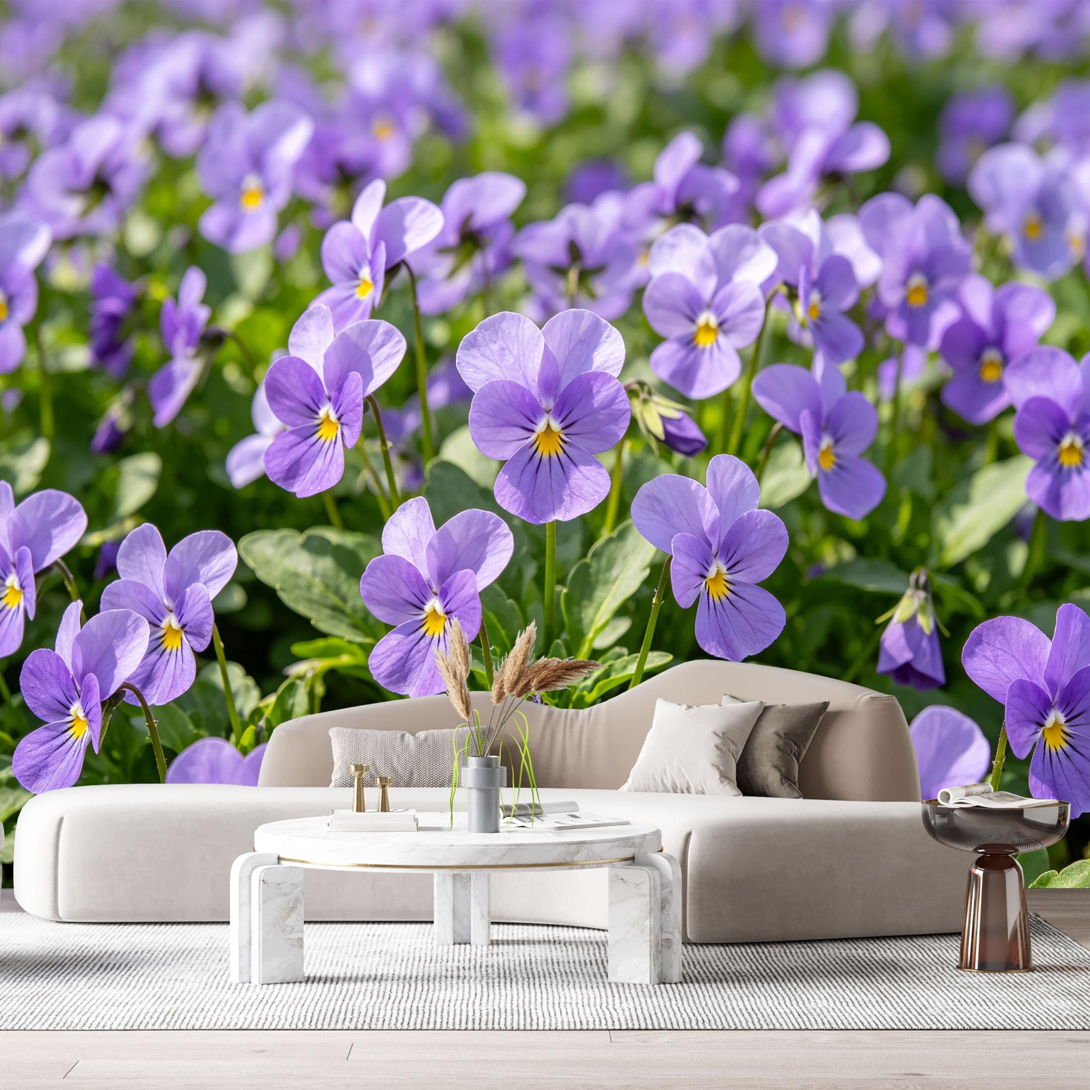 Custom Size Wall Murals Purple Viola Botanical Bloom Field Watercolor Floral Garden SelfAdhesive Wall Fabric Removable Large Wallpaper for Photo Living Room