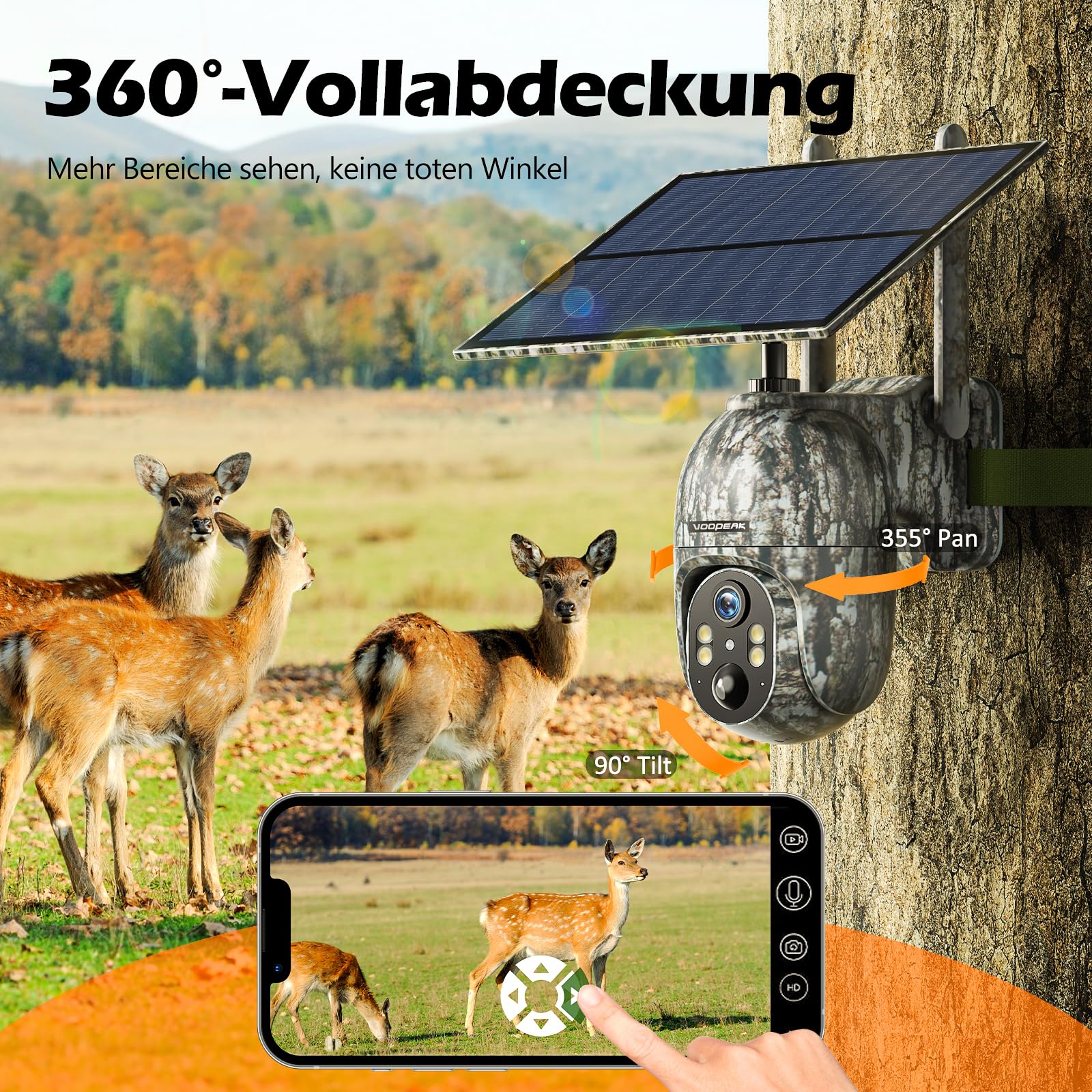 VOOPEAK 4G LTE Wildkamera mit SIM Karte, 1080P Live Wildkamera mit Handyübertragung App, Wildtierkamera mit Nachtsicht Bewegungsmelder mit 32G Speicherkarte für Outdoor Jagd & Naturbeobachtung