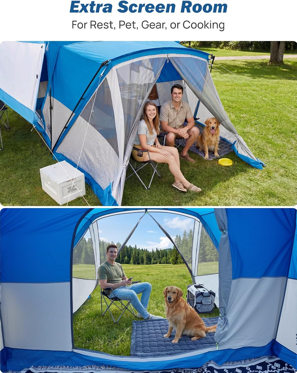 JOYTUTUS SUV Tent with Screen Porch, Rainfly and Awning for Family Camping, 60% More Space Car Tent for 5-9 Person, Dual-Use Camping Tent with 2 Rooms, Double Door, Starry Sky Roof, Fits SUV Car Van