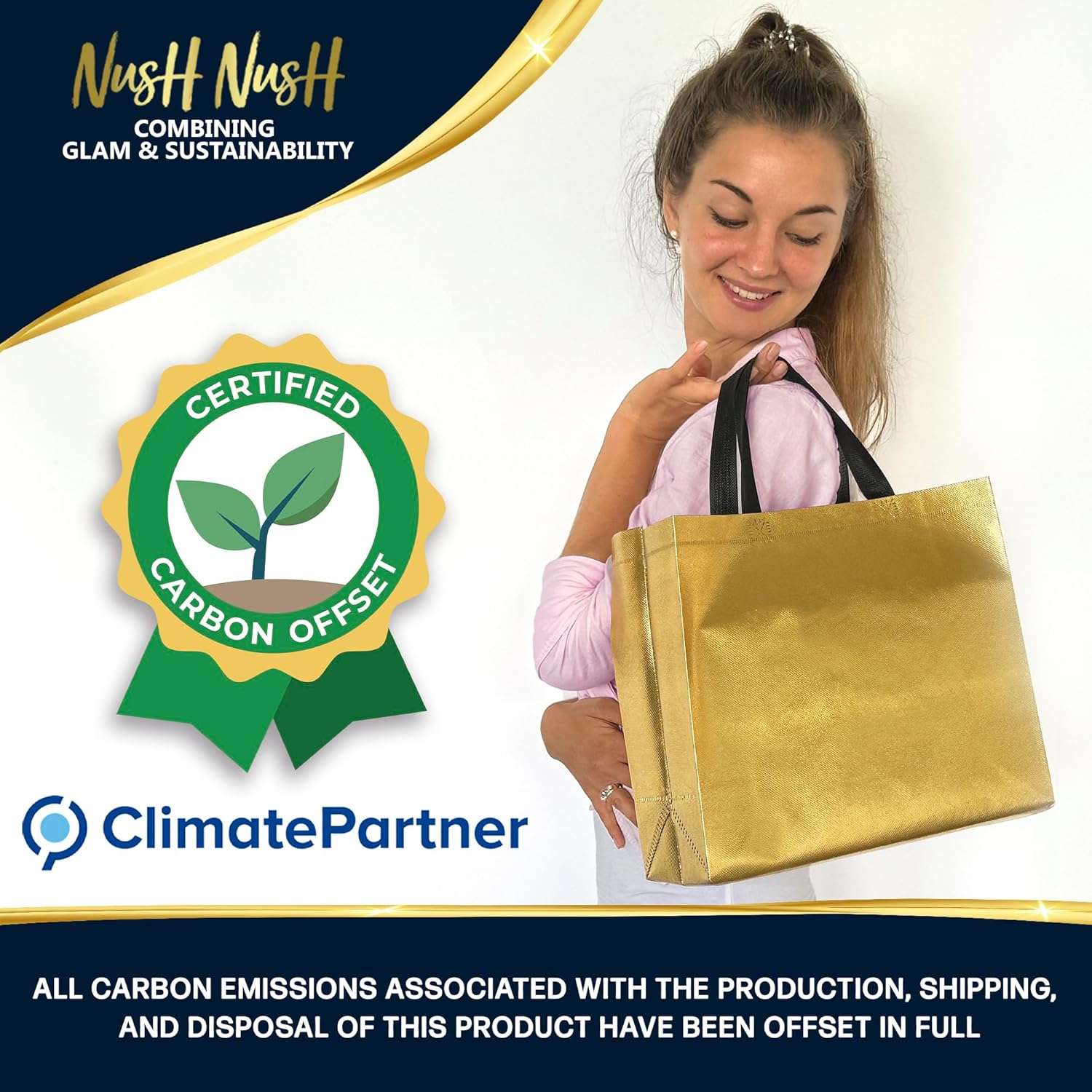 Nush Nush Gold Gift Bags Large Size in Bulk – Set of 30 Shiny Reusable Gold Gift Bags With Black Handles - Perfect for Small Businesses, Gifting, Weddings, Christmas Party Favors – 13Wx5Dx11H Size - Image 3