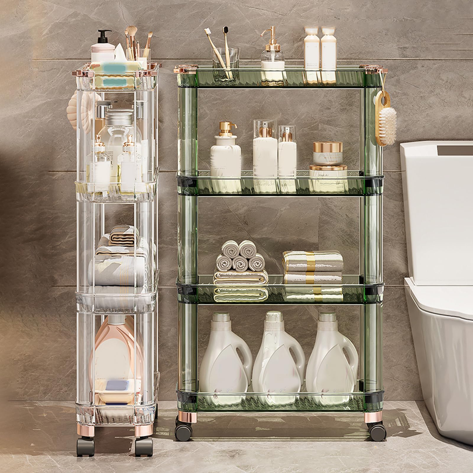 Carrito Multifuncional de acrílico con Ruedas, Carrito utilitario Delgado de 3 Niveles con Ruedas bloqueables para baño, Cocina y lavandería - Solución de Almacenamiento ecológica