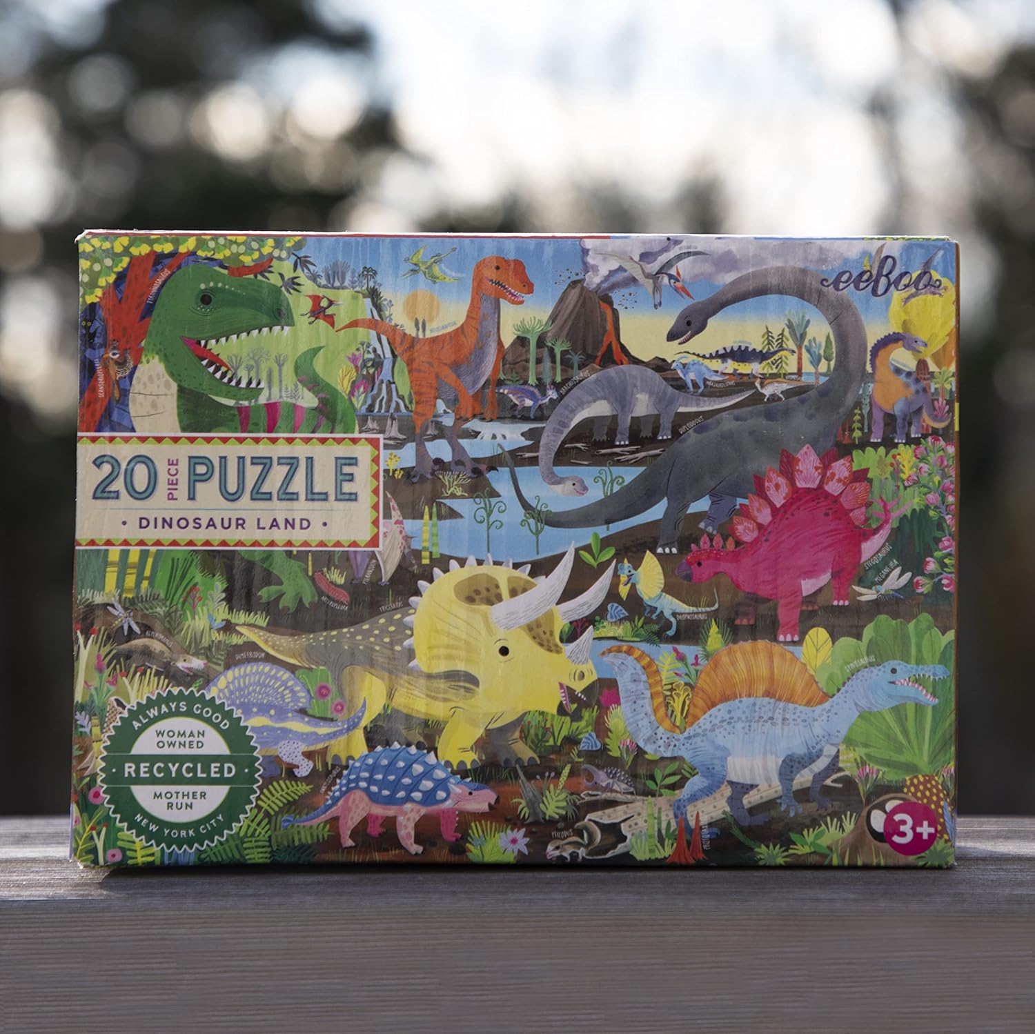 eeBoo 20 Piece Jigsaw Puzzle - Dinosaur Land Children's Puzzle Prehistoric Themed, Large Pieces for Small Hands to Develop Motor Skills
