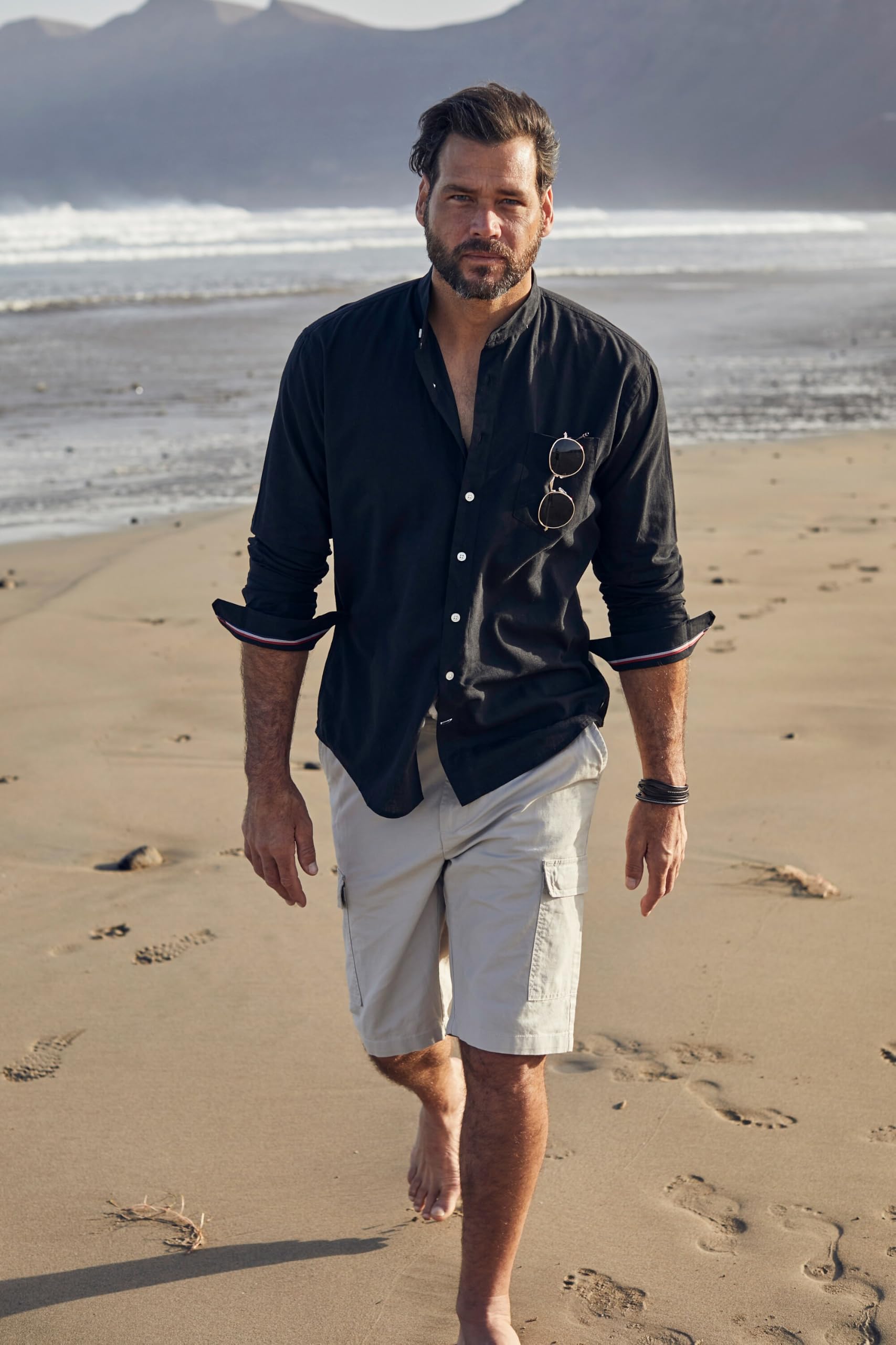 JP 1880 Camisa Jp1880, Manga Larga, Mezcla de Lino, Cuello Alzado, Modern Fit, hasta La Talla 8 XL Camiseta Hombre (Pack de 1)