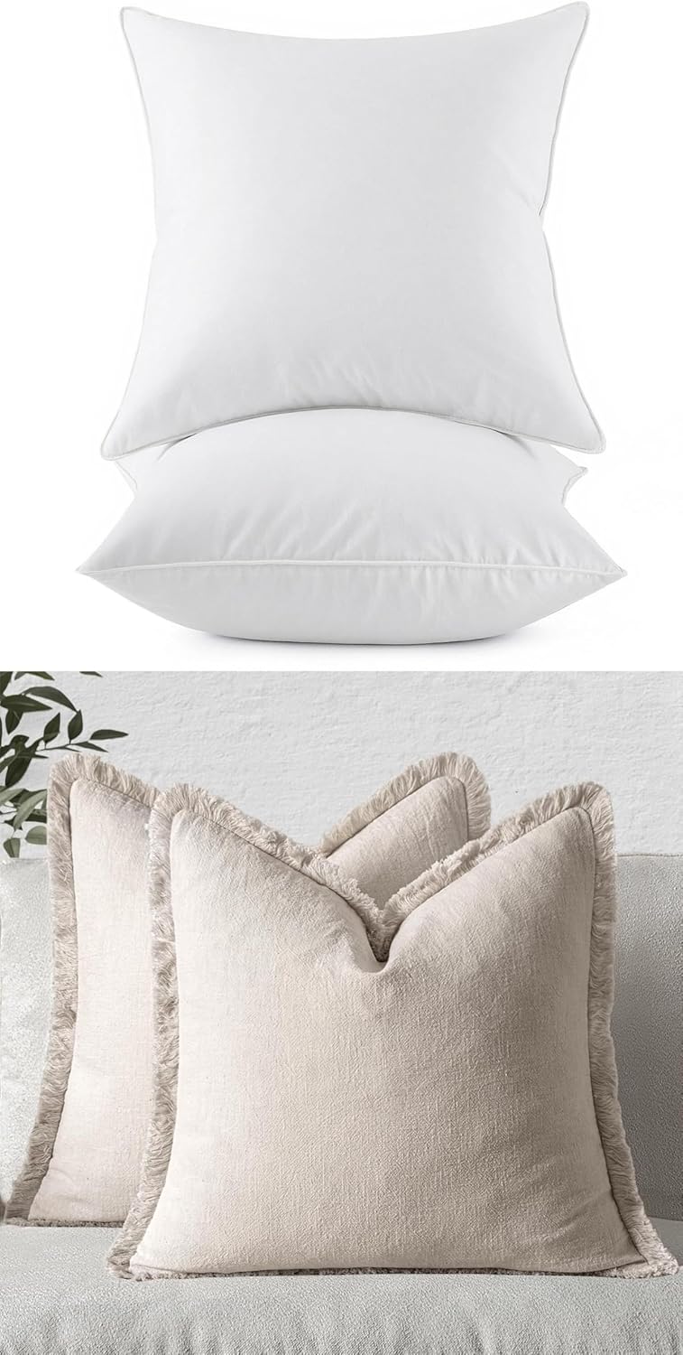 MIULEE 20x20 Pillow Inserts, Pack of 2 Down Feather Premium Throw Pillows Bundle Natural Beige Boho Farmhouse Cushion Covers