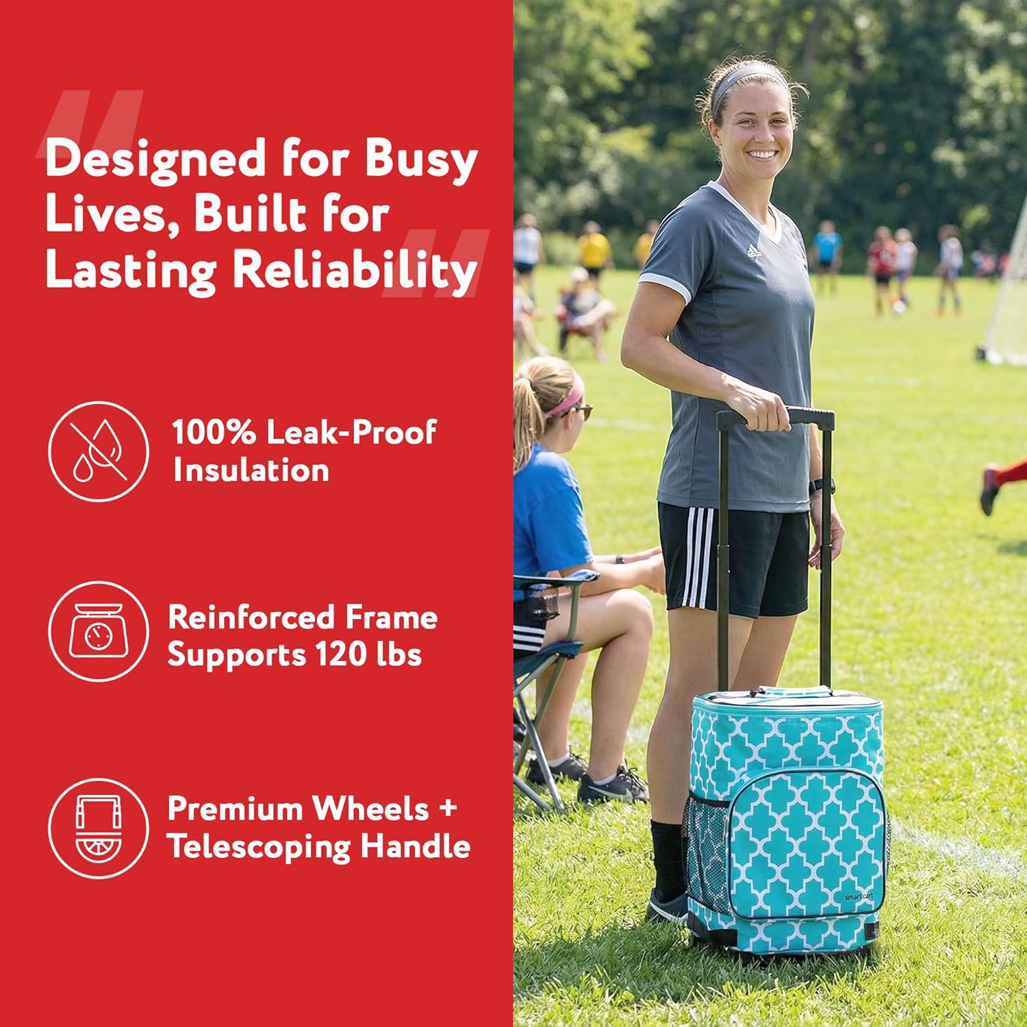 dbest products Ultra Compact Cooler Smart Cart, Moroccan Tile Insulated Collapsible Rolling Tailgate BBQ Beach Summer