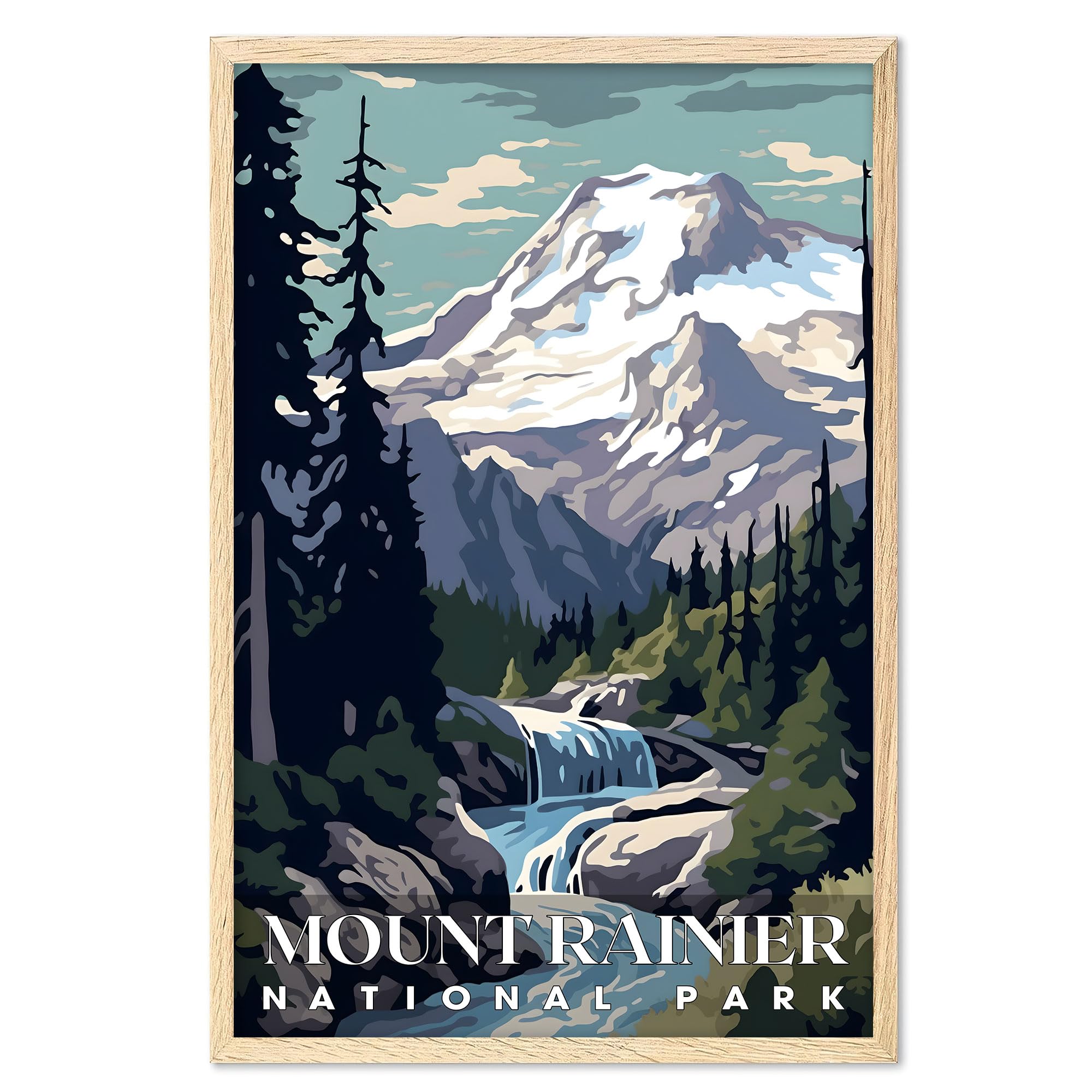 Mount Rainier National Park, National Parks Wall Poster, Mount Rainier National Park Wall Art, Abstract Nature Landscape Forest Wall Art Pictures for Bedroom Office Living Room (UNFRAMED)