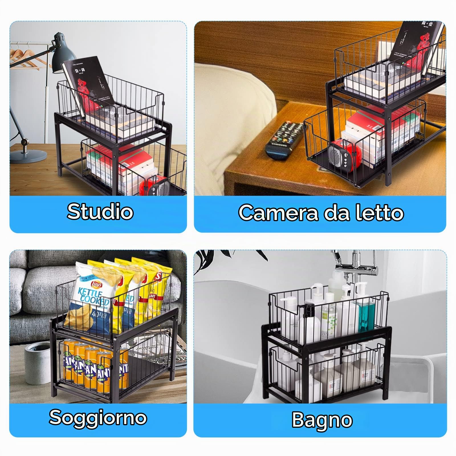 Organizer Sottolavello Cucina con 2 Cestelli Estraibili, Porta Detersivi Salvaspazio Organizzatore Sottolavello Cucina Organizer Cucina Dispensa