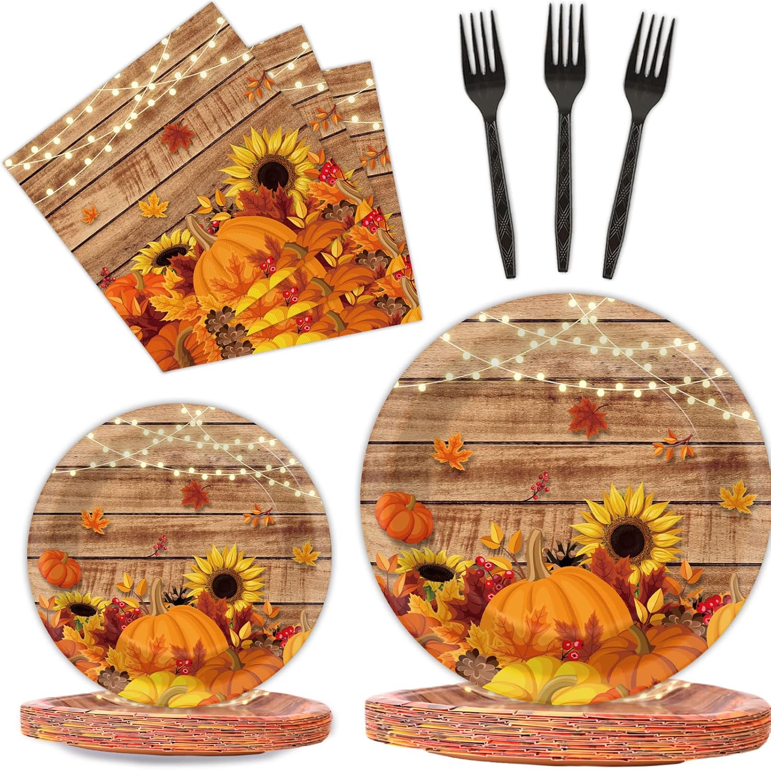 chiazllta 96 Pcs Thanksgiving Theme Party Paper Plate and