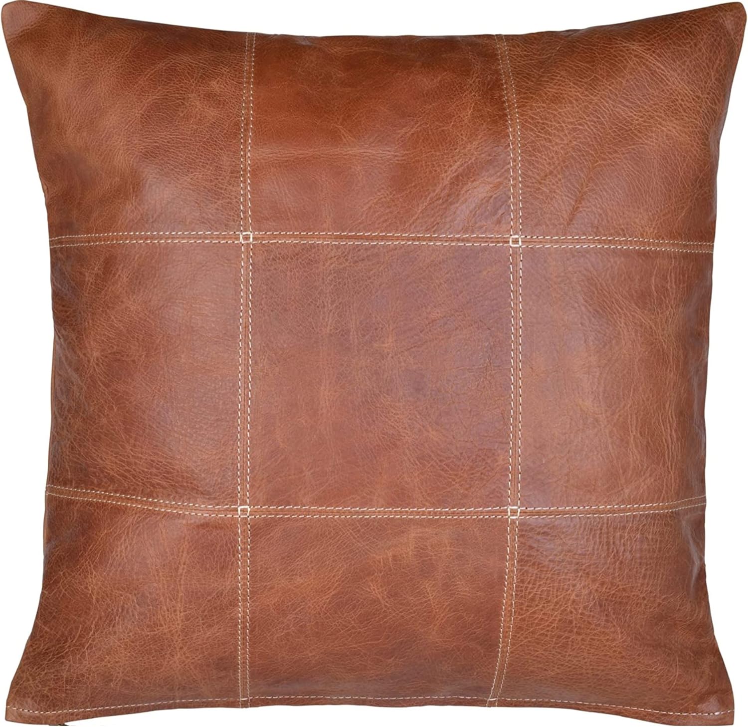 East India Genuine Lambskin Leather Pillow Cover, 18 x18 Inch Case for Lumbar Throw Couch Pillows, Thick & Soft Cushion Covers for Sofa Bed Home Décor Brown (Antique Brown Pack of 1, 16"x 16")