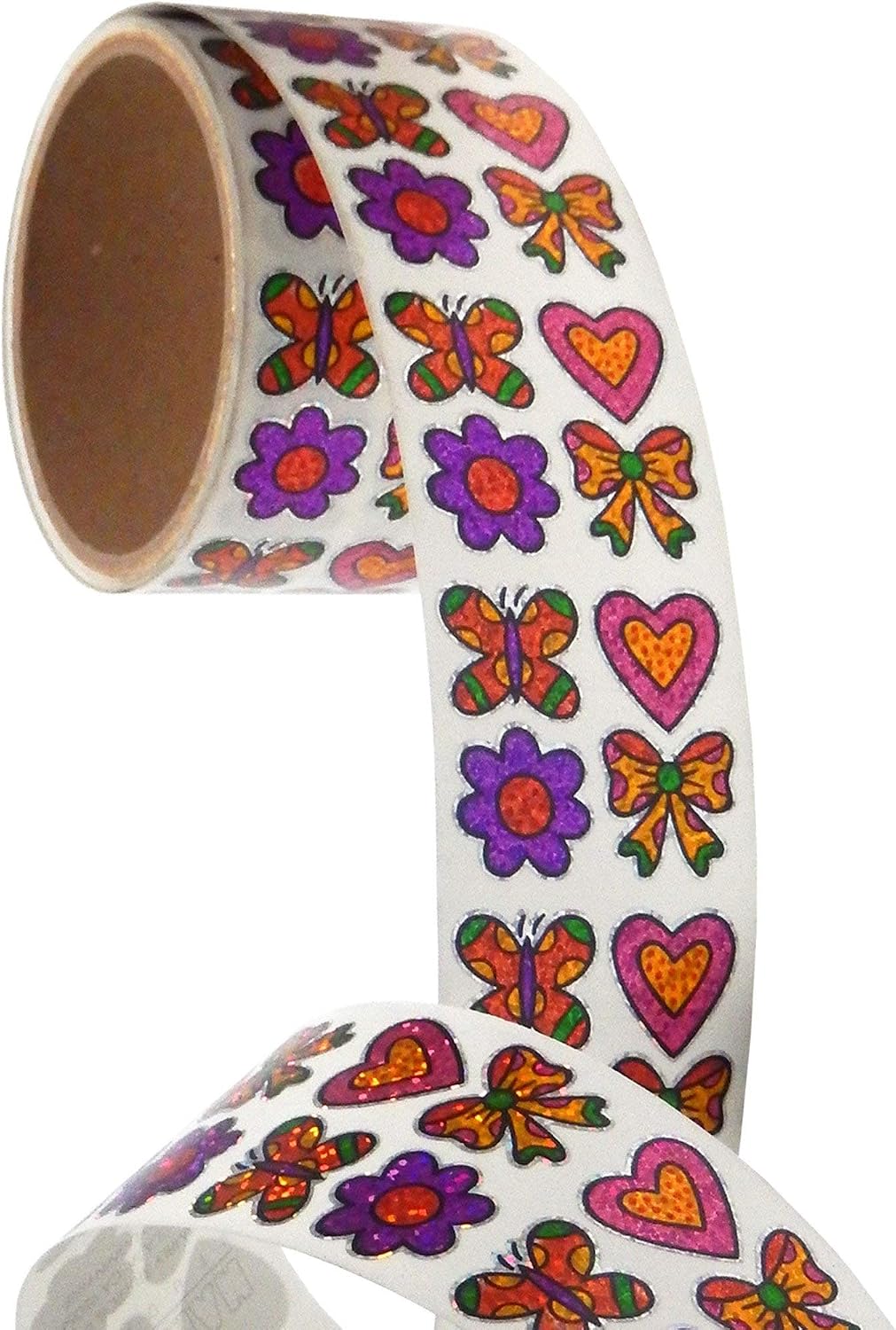 Bulk Roll Prismatic Stickers, Mini Fun Shapes for Girls (100 Repeats)