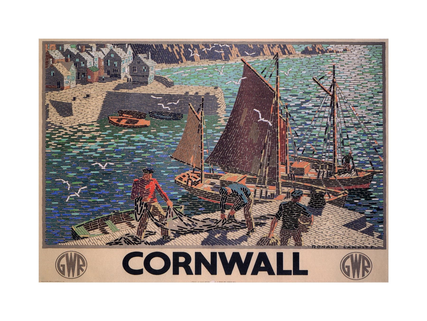 Wee Blue Coo Travel Harbour Boat Fishing Cornwall Rail Gwr UK Advert Wall Art Print