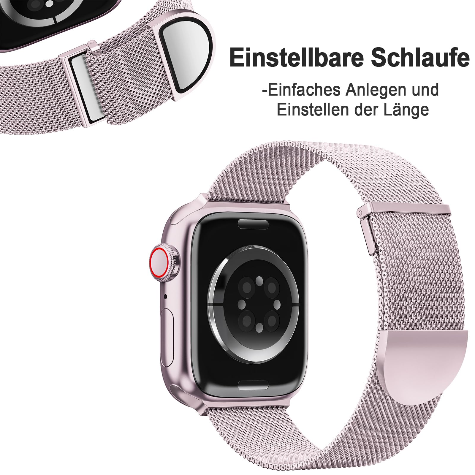 Higgs Cinturini Compatibile con Cinturino Apple Watch 44mm 45mm 42mm per Donna e Uomo, Cinturino Magnetiche Regolabili Doppie per iWatch Series SE(Second) 9 8 7 6 5 4 3 2 1, Liscio Maglia Milanese