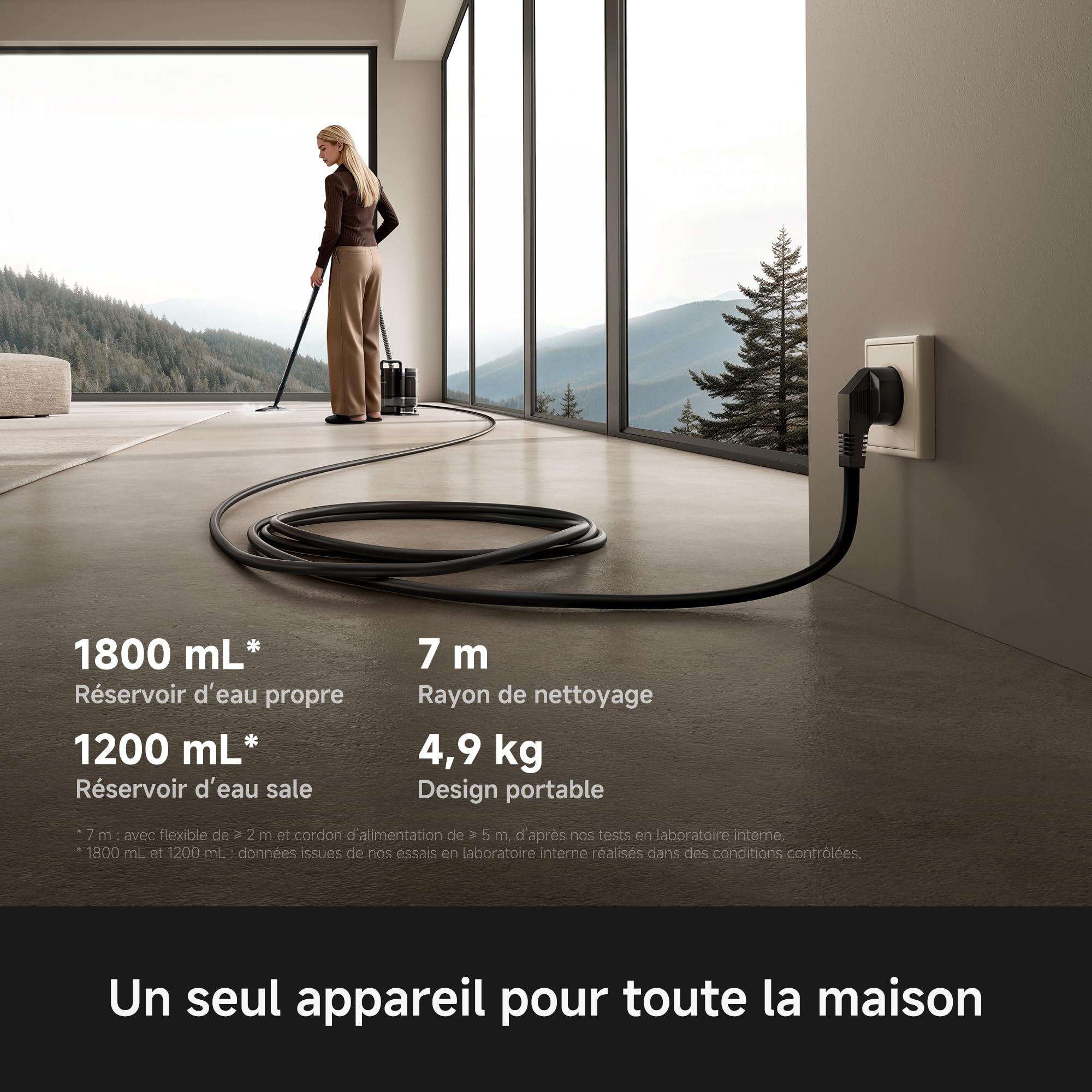 MOVA S10 Nettoyeur vapeur multi-surfaces avec 9 accessoires, vapeur surchauffée, aspiration 16 000 Pa, ≤5% d’humidité résiduelle, élimine 99,99% des bactéries et acariens, sans produits chimiques