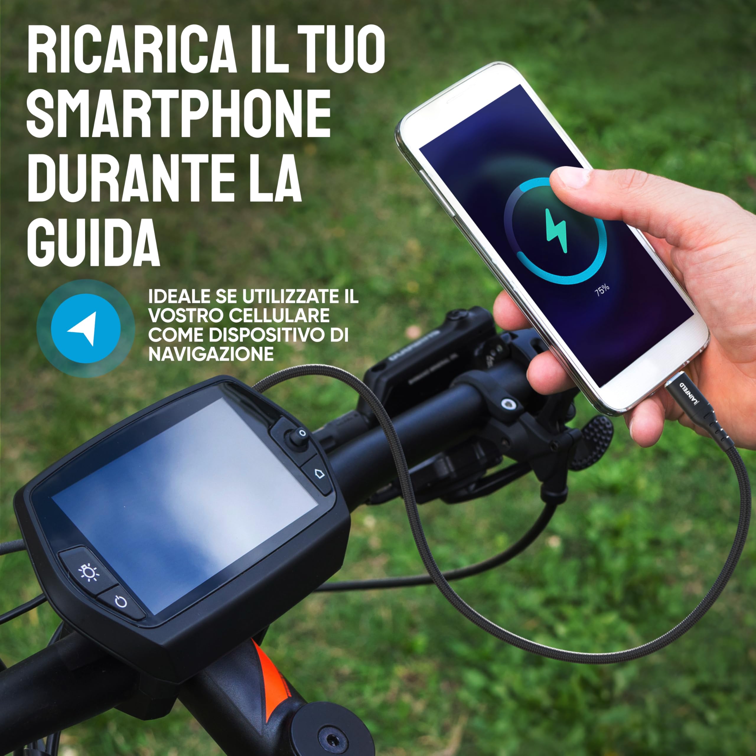 LAINFELD Cavo di ricarica per bici elettrica Bosch Intuvia Kiox Nyon, connettore USB C per Android, cavo micro USB per display e-bike, 35 cm, accessori eBike
