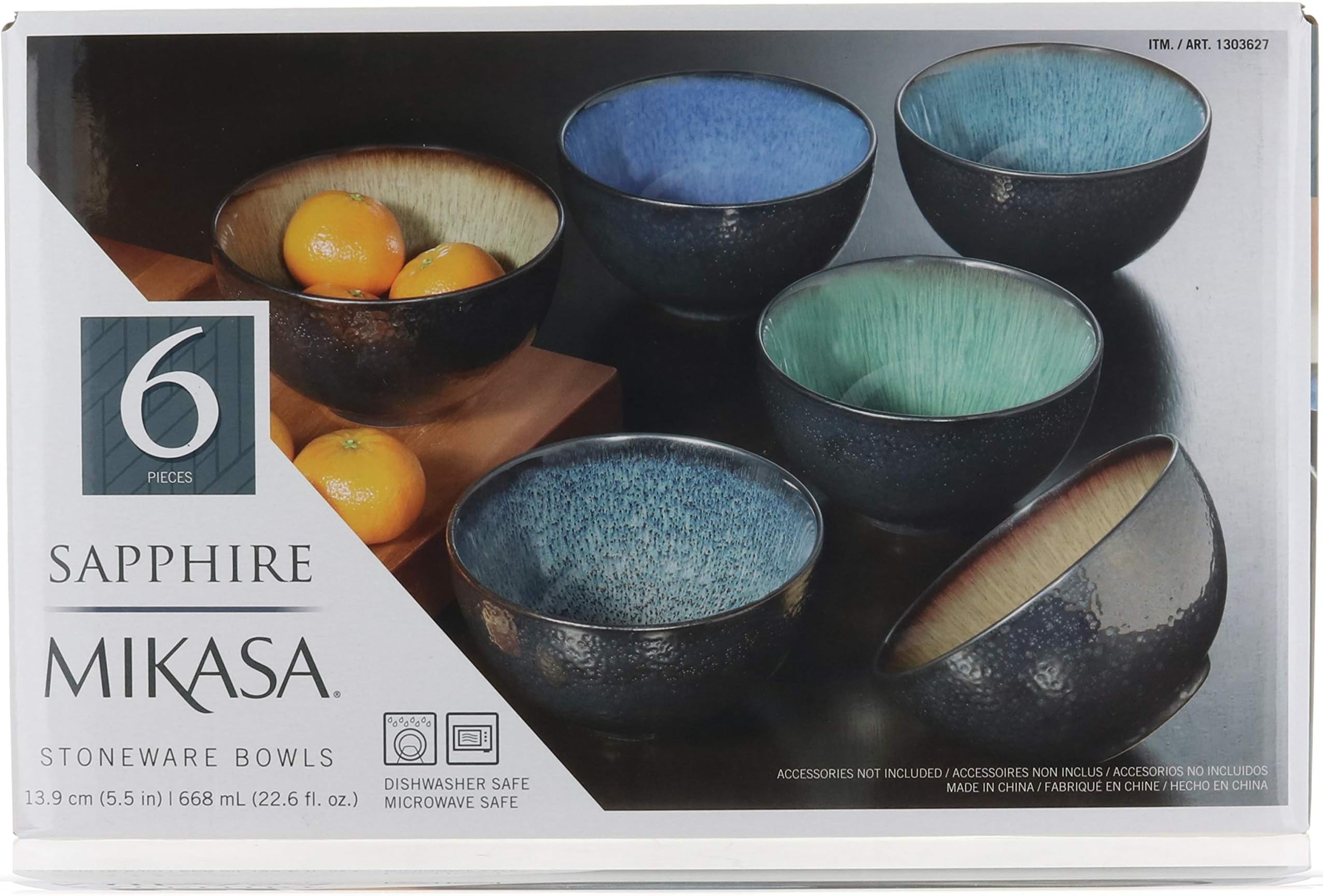 Sapphire Stoneware Bowls | Set of 6 Bowls | Dishwasher Safe | Microwave Safe
