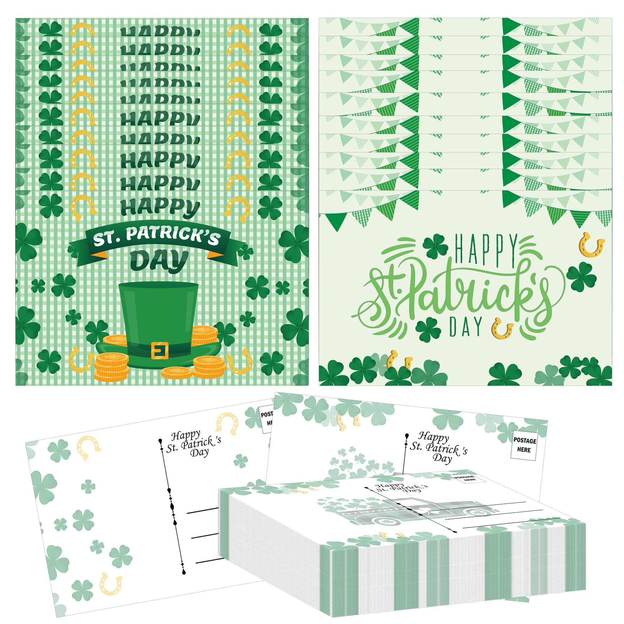 Happy St Patricks Day Postcards 4 x 6 Inch Green Shamrock Saint Patricks Day Postcards Clover Irish Greeting Cards for Holiday Celebrations Party Favor Supplies