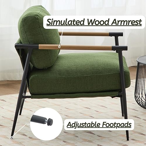 Miniatura 5 de LukeAlon Mid-Century - Silla decorativa de lino ultra suave, con patas de metal, moderna silla de lectura, silla de descanso tapizada cómoda para