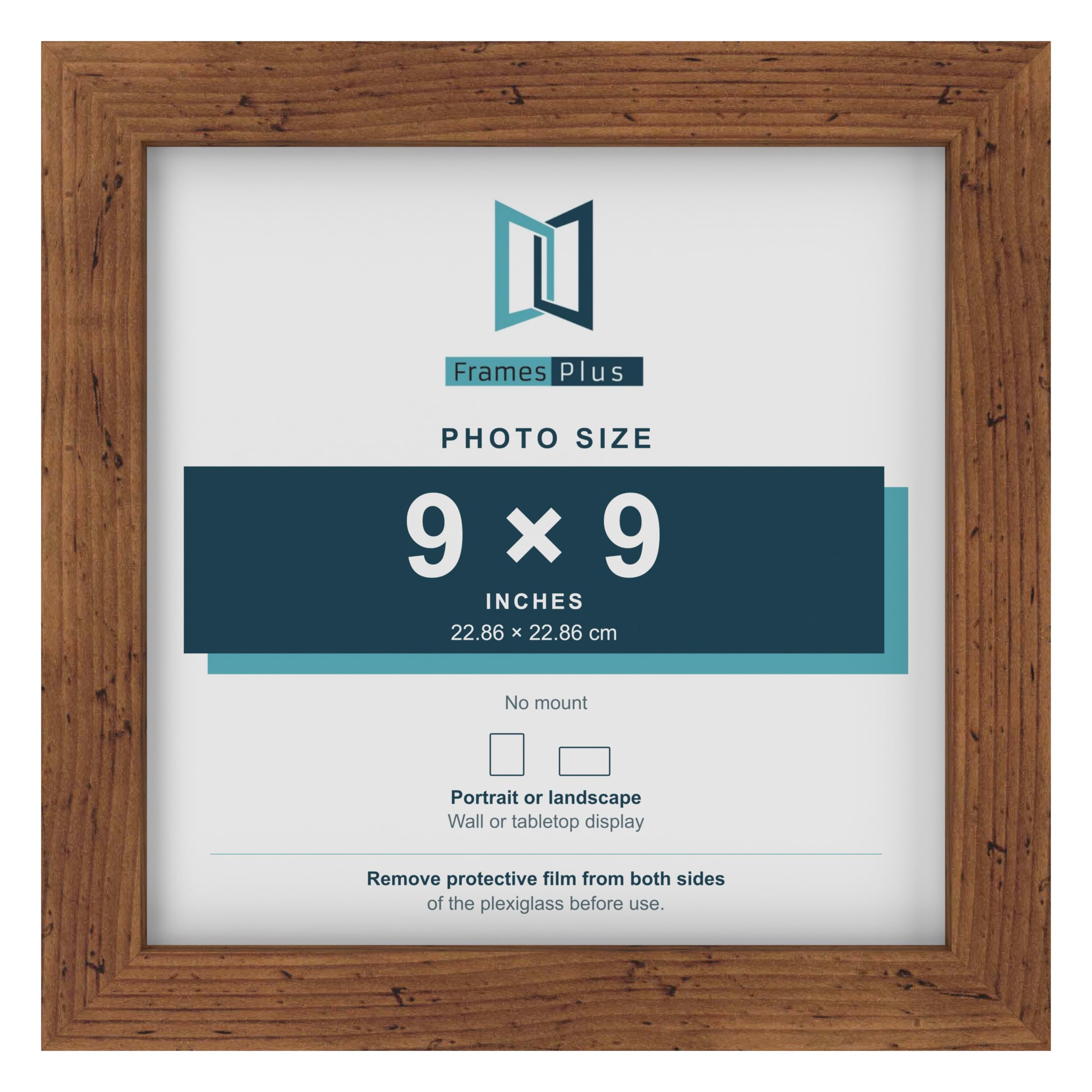 FramesPlus 9x9 Inch Deep Square Picture Frame, Rustic, 3cm Thick with Stand — image 1