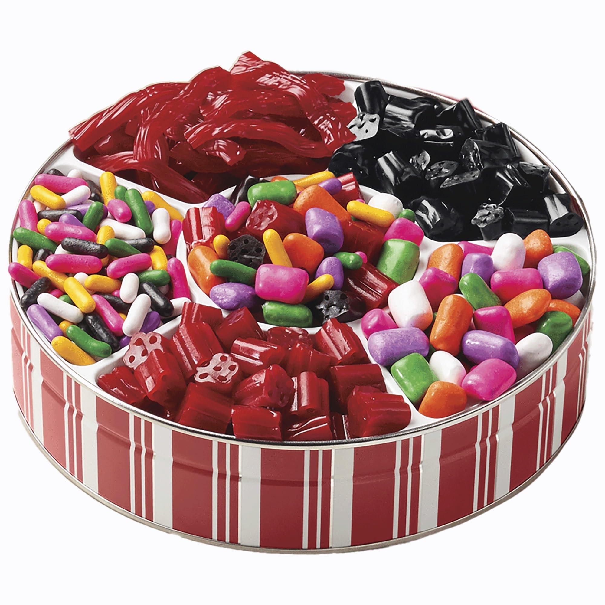 The Swiss Colony Licorice Tin – Assorted Red Twists, Black Licorice Bites, Hollows, Bits, and Confetti Candy Gift Tin, Holiday Candy Gift Treat, 1 lb. 11 oz.