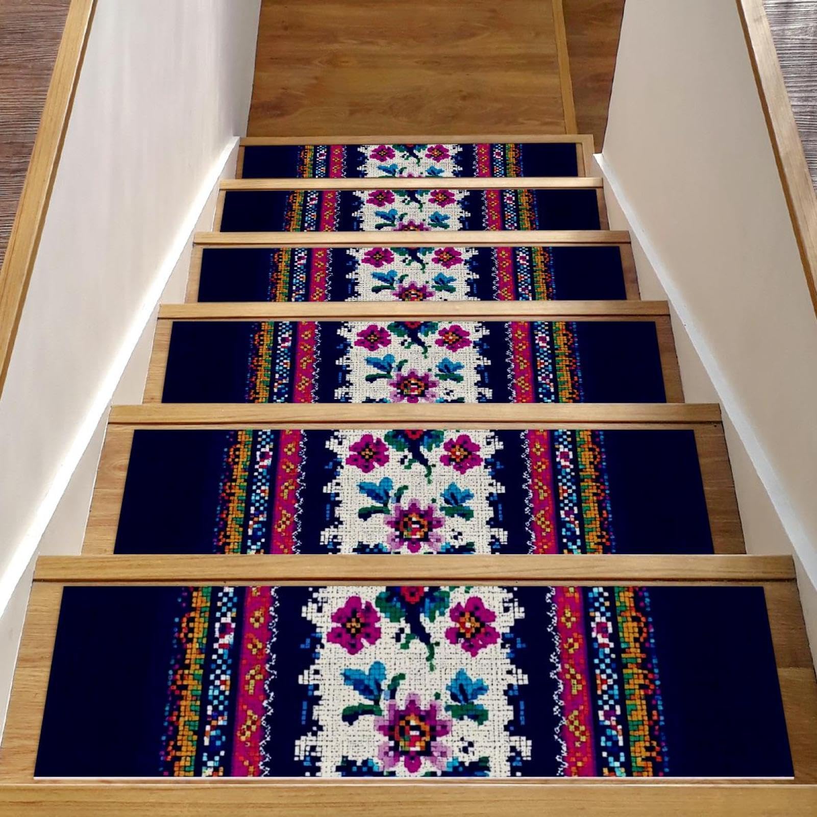 Tapis d'escalier antidérapant imprimé floral bohème pour sécuriser enfants et chiens