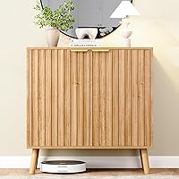 REHOOPEX Fluted Storage Cabinet - Modern Buffet Sideboard with Doors, 2 Shelves for Entryway, Living Room, 30.3x13.7x30.5"