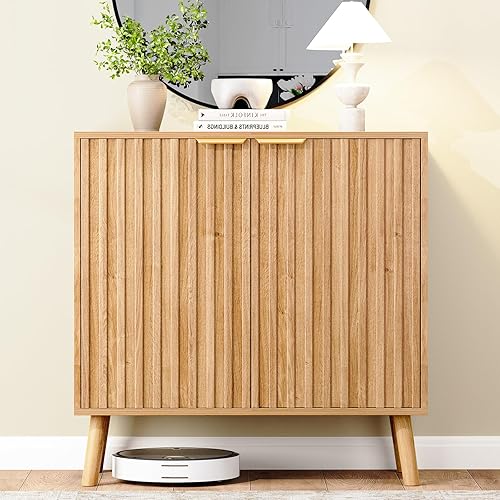 Fluted Storage Cabinet, Buffet Cabinet Sideboard, Modern Accent Cabinet Console