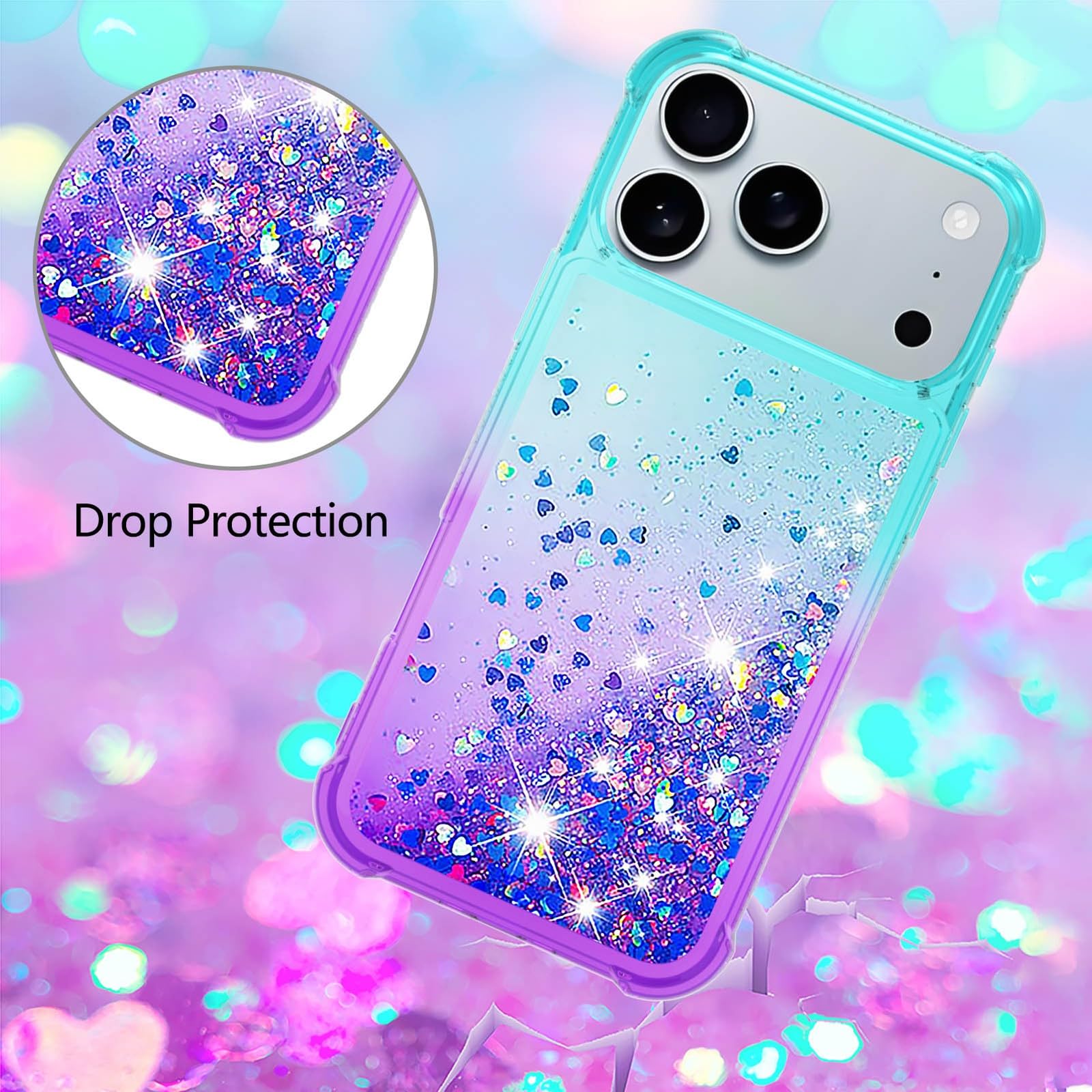 Compatible pour iPhone 17 Air (Couleur : Rose-Violet) Coque Transparente à Paillettes liquides, Coque Dure en Silicone Dur