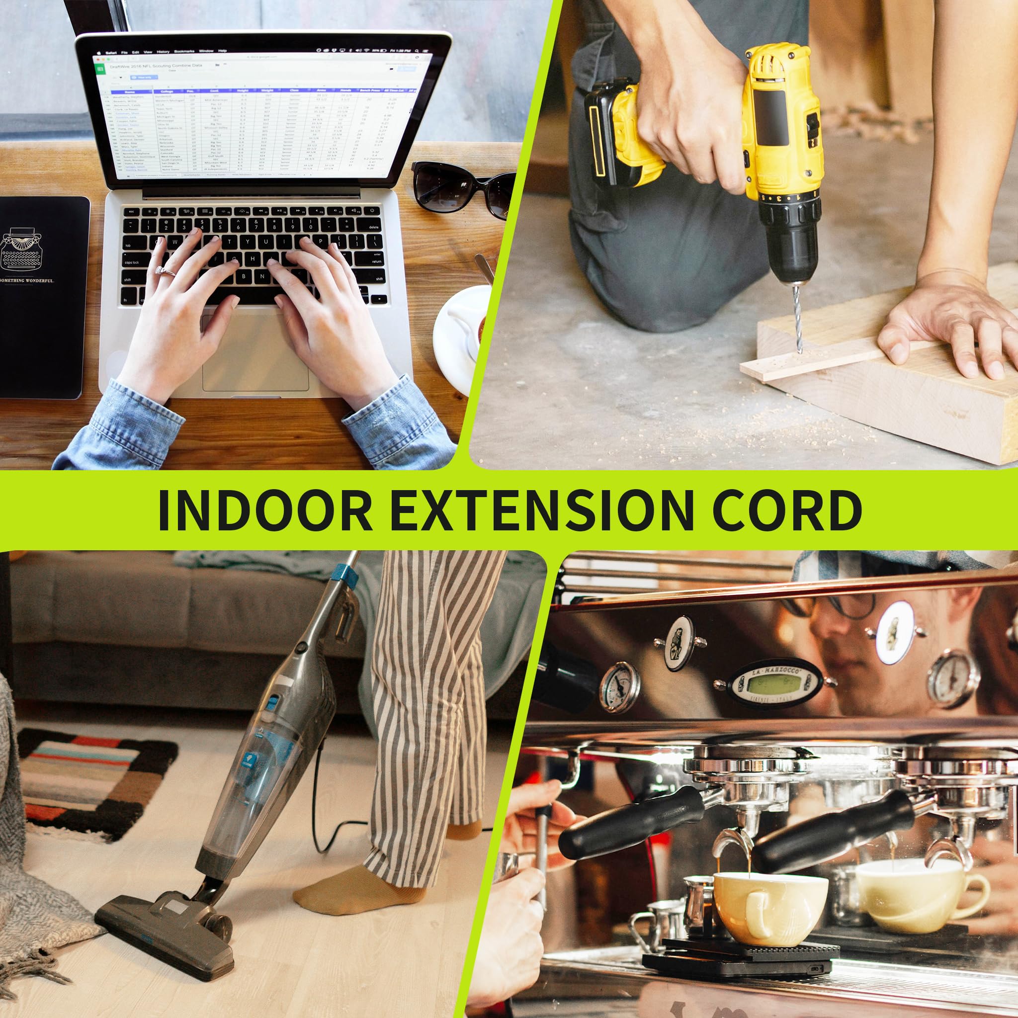 16 3 Black Extension Cord 6 FT Indoor Short Extension Cord for Laptops Coffee Makers Office Home Appliances — view 7