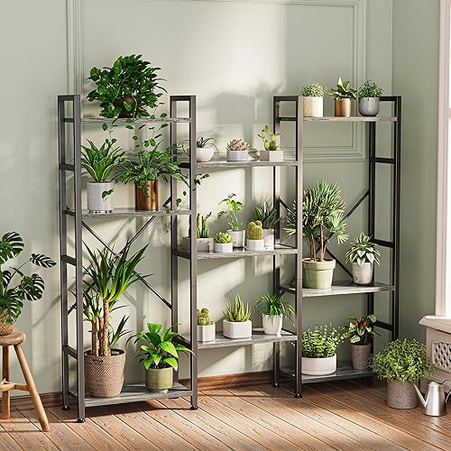 Miniatura 4 de SUPERJARE Estantería triple de 4 niveles, estantería con 11 estantes abiertos, estante ancho para el hogar y la oficina, color gris Negro -,Marrón