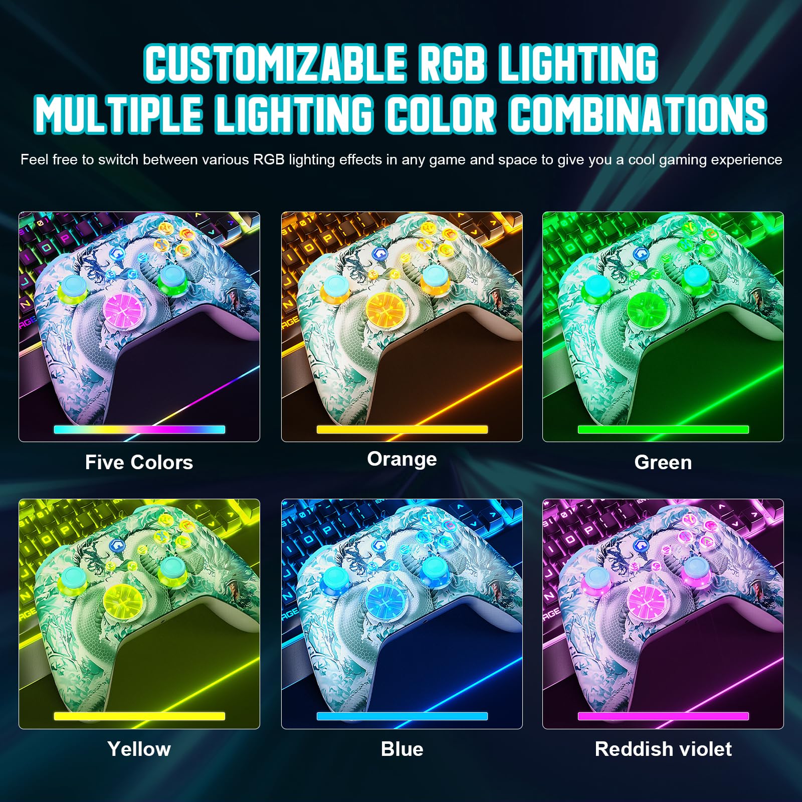 Gamrombo Controller di gioco wireless di ricambio per Xbox One, Xbox Series X|S, Xbox One S|X Controller con trigger Hall, Joystick Hall, Regola luce RGB, Marco, Turbo, Jack audio