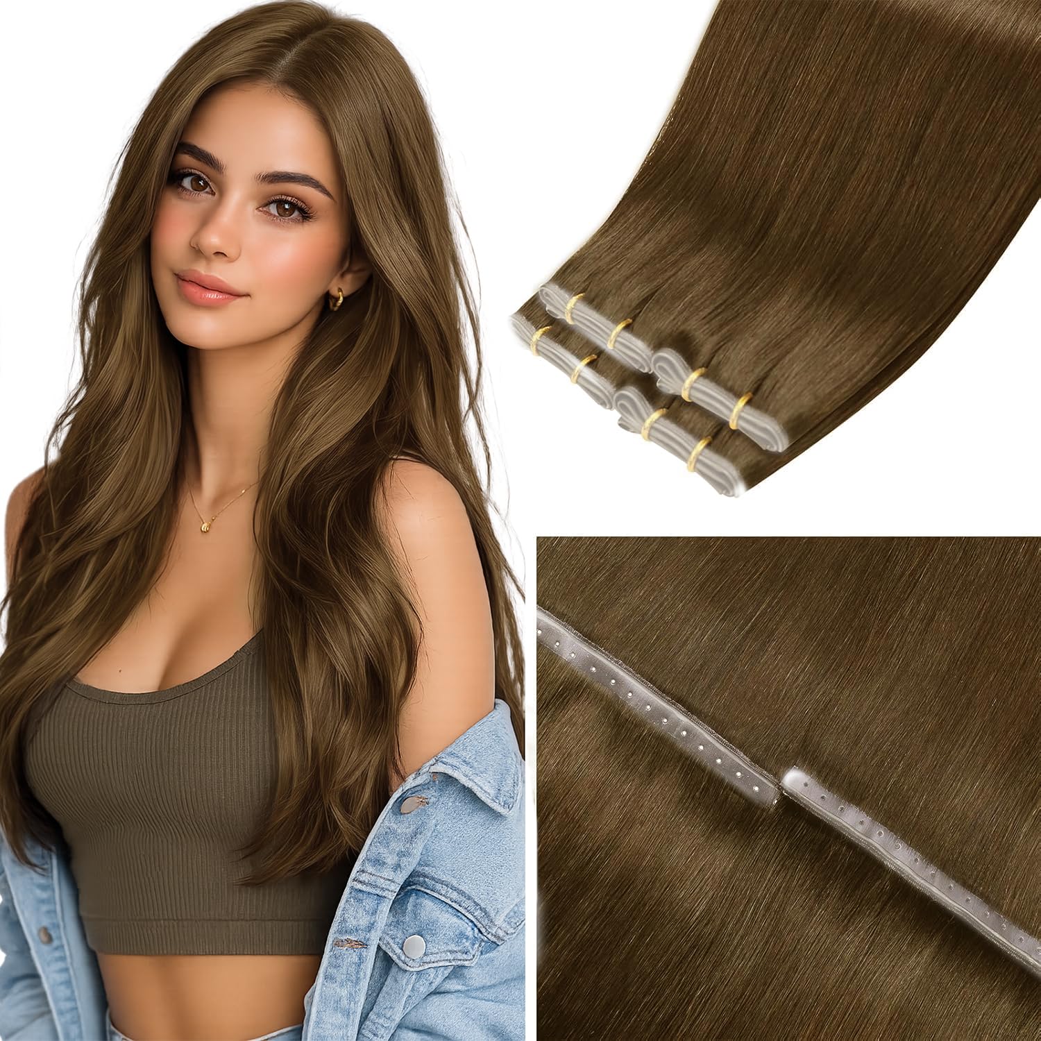 LaaVoo Braun Butterfly Weft Extensions Echthaar Natürliche #3 50cm 100g