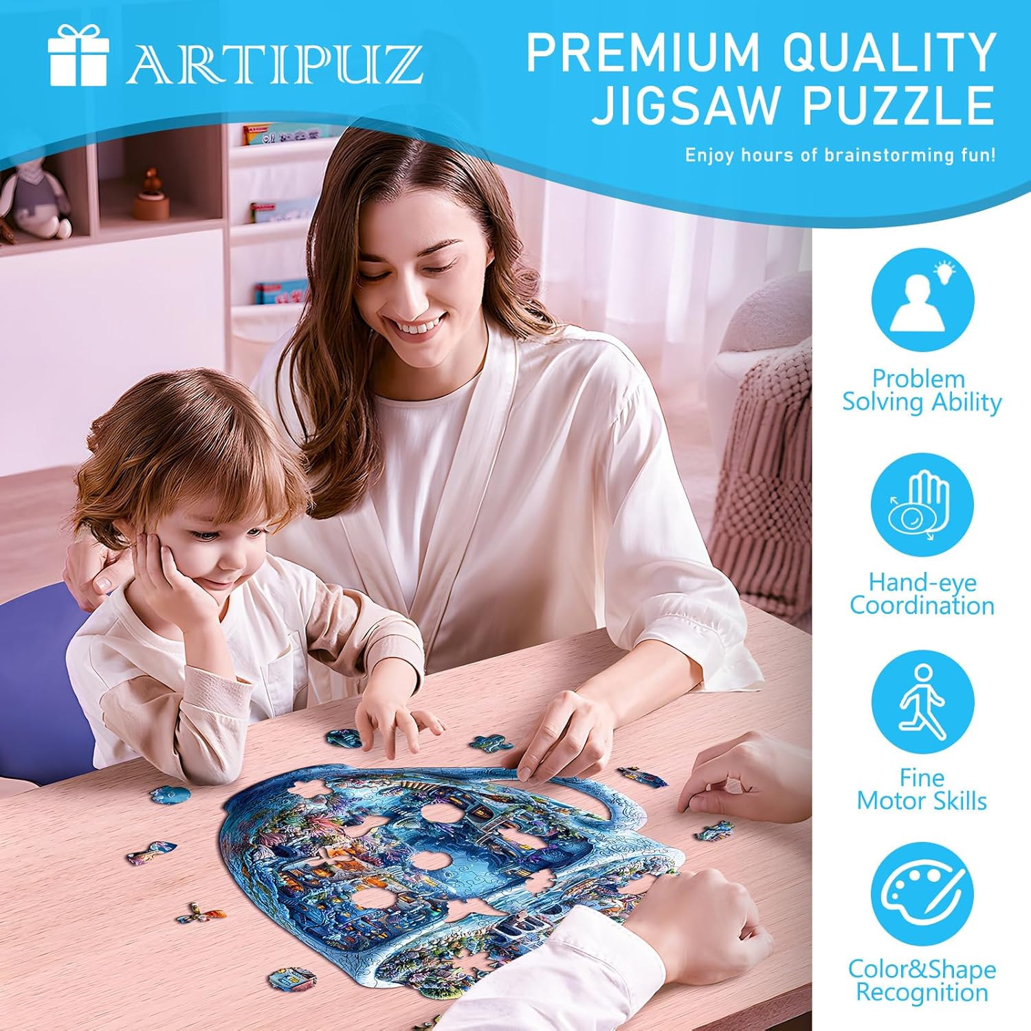 Wooden Puzzles for Adults - Ocean Mug Wooden Puzzle, Unique Shape Wood Jigsaw Puzzle for Adults, Wood Puzzles Adult, Gifts for Friends and Family, Wall Art Home Decor (425pcs 17.3 * 17.3in XL)