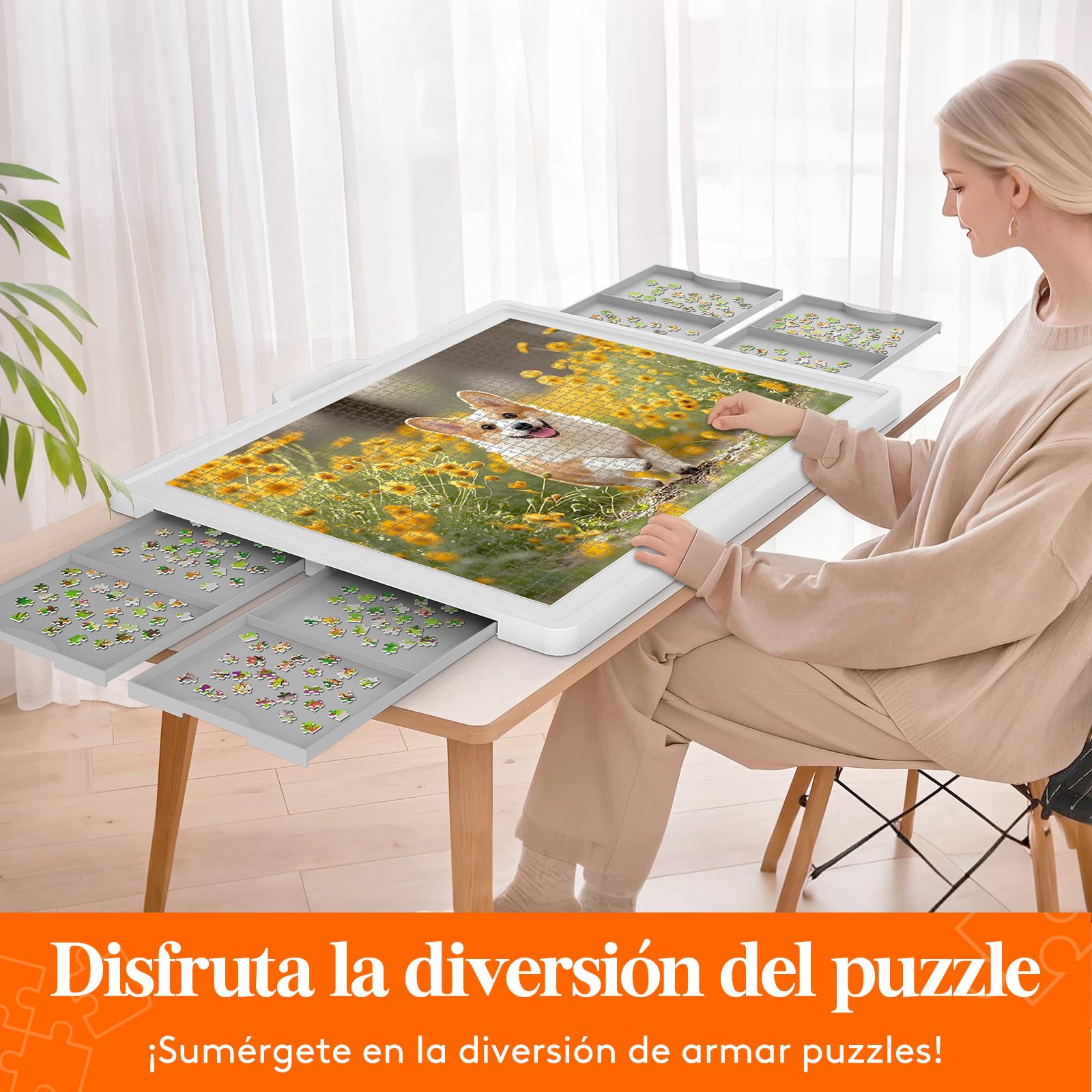 Lifewit 1500 PCS Puzzle Board, Tabla de Rompecabezas con 4 Cajones and Tapas, Multifuncional Plástico Tablero Puzzles Giratorio de 360°, 89 x 68.5cm, Blanco