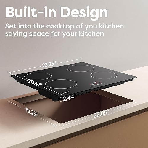 Miniatura 5 de CDV Placa de inducción incorporada de 6000 W, 4 quemadores, placa de vidrio de cerámica de control táctil de 24 pulgadas, 9 niveles de potencia,