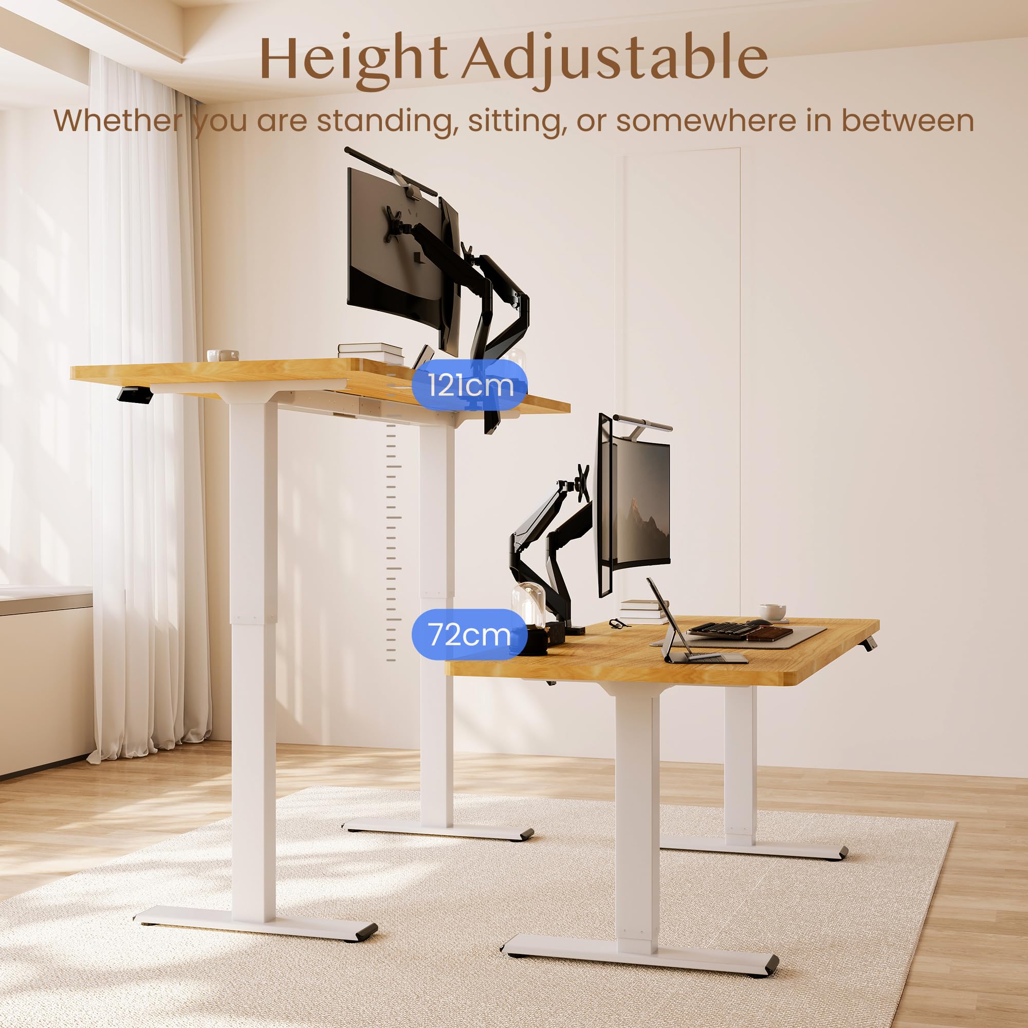 FLEXISPOT Bureau Assis Debout 200 x 80 cm avec 2 Moteurs Puissants, Table Stable Réglable en Hauteur, Bureau Électrique avec Fonction Mémoire (Blanc + Maple)