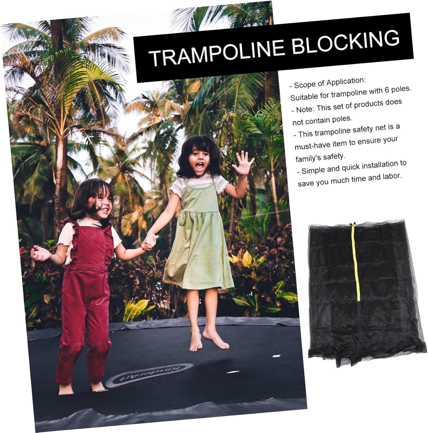 Trampoline Protective Net Replacement Lightweight Plastic Safety Netting Jumping Bed Anti-Fall Guard for Easy Installation Compatible with Trampolines